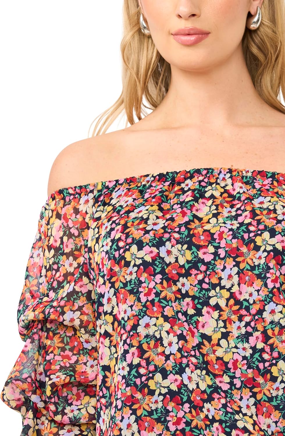 Vince Camuto Women's Off the Shoulder Lantern Sleeve Lurex Blouse