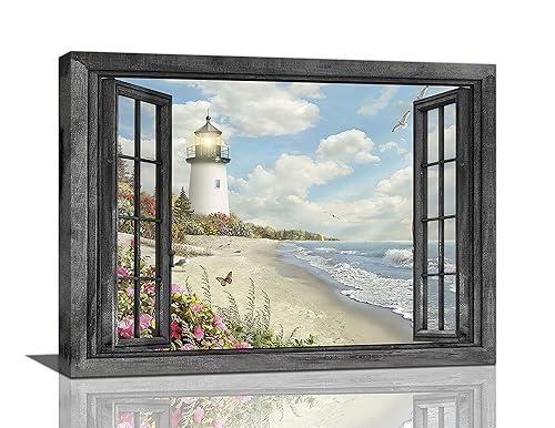 Lighthouse Nautical Wall Art Coastal Beach Pictures Canvas Prints Ocean