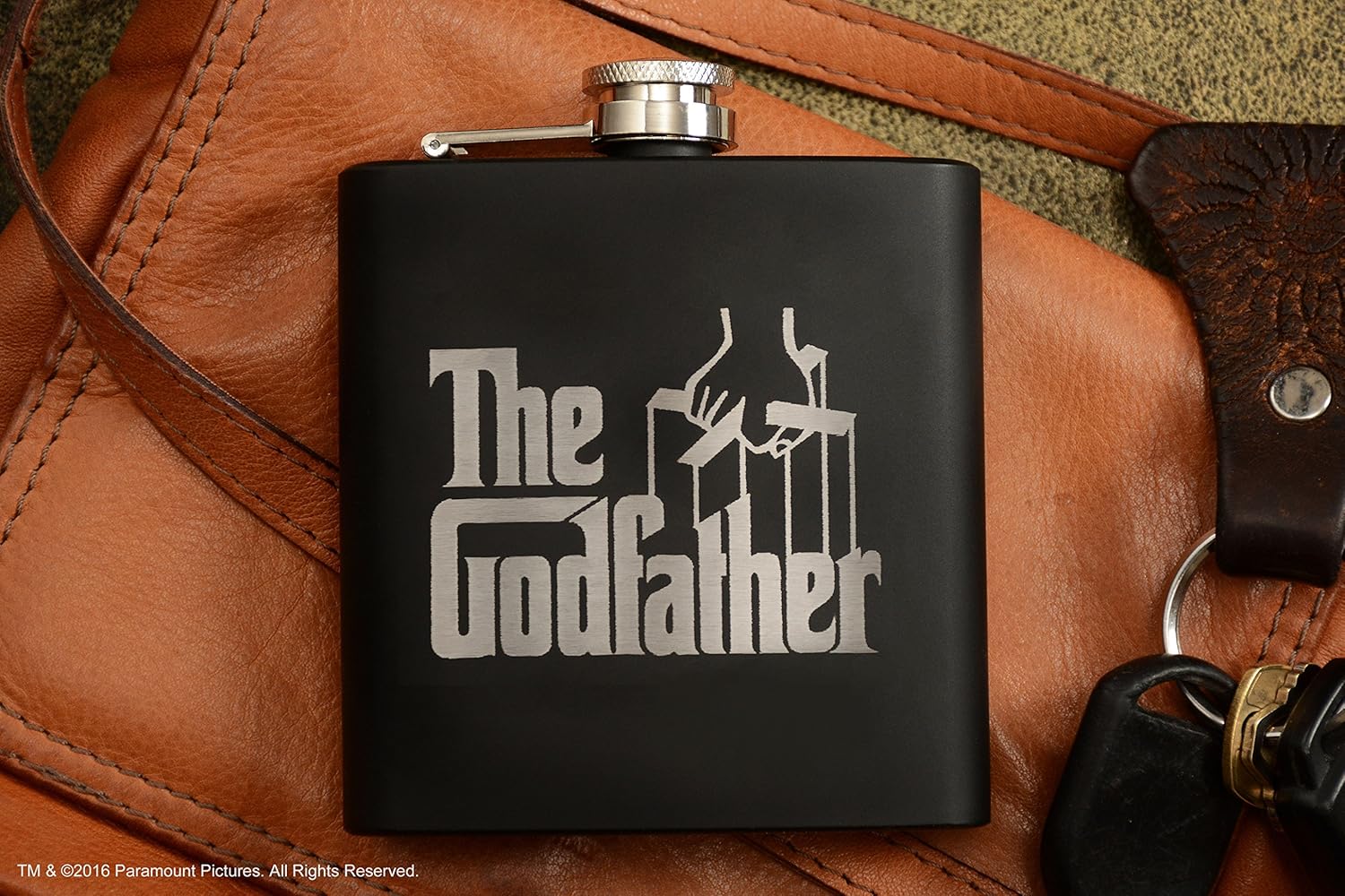 The Godfather Etched Stainless Steel Flask - Officially Licensed, Premium Quality, Handcrafted Pocket Bottle, 6 oz. - A Perfect Collectible Gift for Movie Enthusiasts, Birthday, & Special Events
