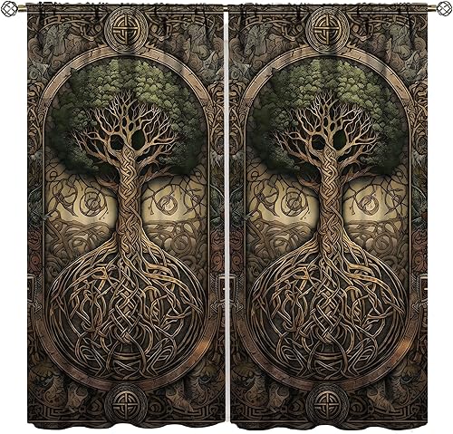 Cortinas vikingas para dormitorio, sala de estar, diseño de mitología nórdica, decoración de ventana, 21 pulgadas de ancho x 45 pulgadas de largo x
