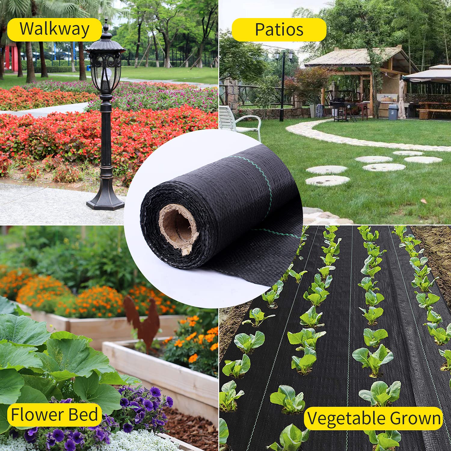 UWIOFF Weed Barrier Landscape Fabric, 3.2oz Premium Heavy-Duty Weed Blocker Fabric Gardening Ground Cover Mat, Weed Control Garden Cloth with U-Shaped Securing Pegs
