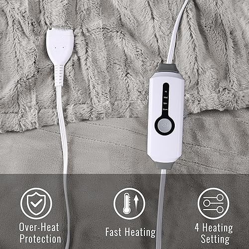 Miniatura 5 de YAKEE Manta térmica eléctrica tamaño matrimonial de 72 x 84 pulgadas, acogedora manta eléctrica de piel sintética suave, 4 niveles de calentamiento