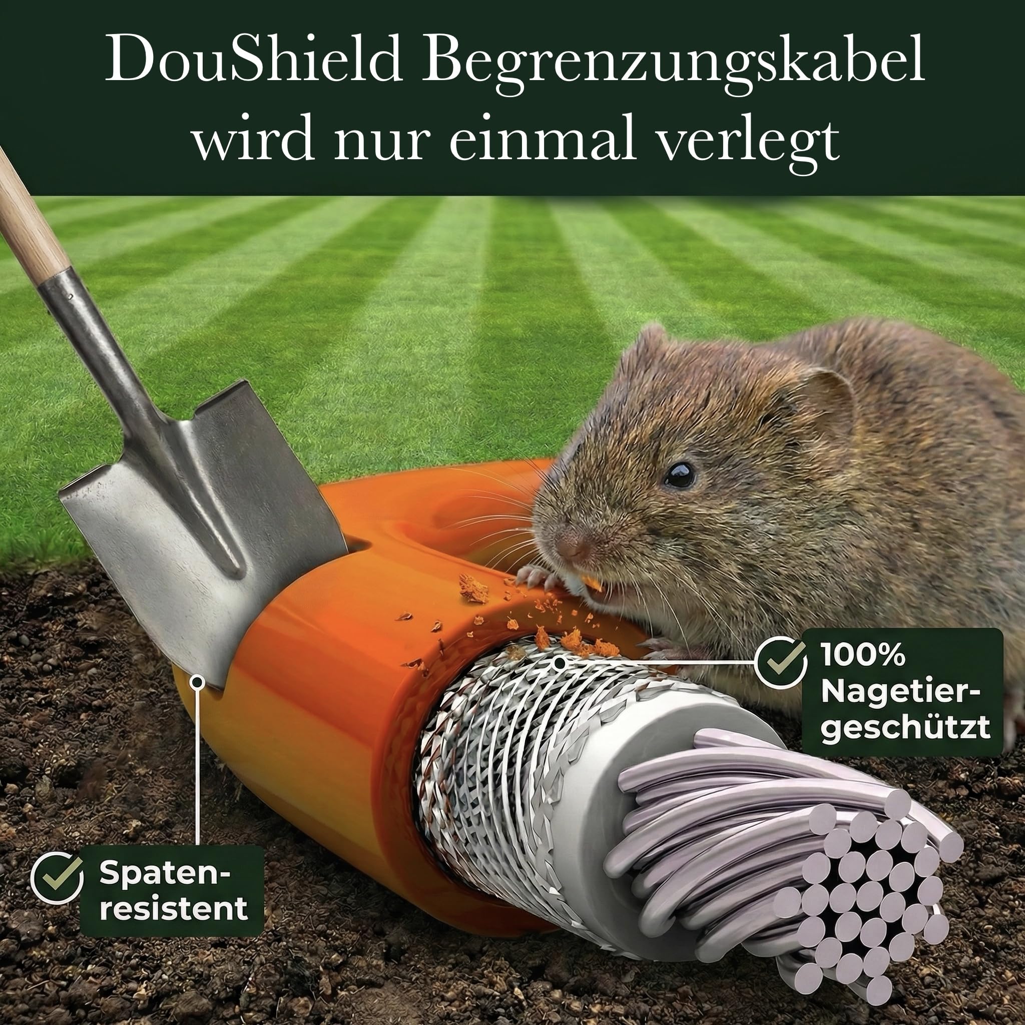 EdenGardens Mähroboter Begrenzungskabel 150m Duo Shield 3,4mm Ø EXTRA Strong 4-Schicht Panzerung mit Stahlgeflecht bissfest spatenfest