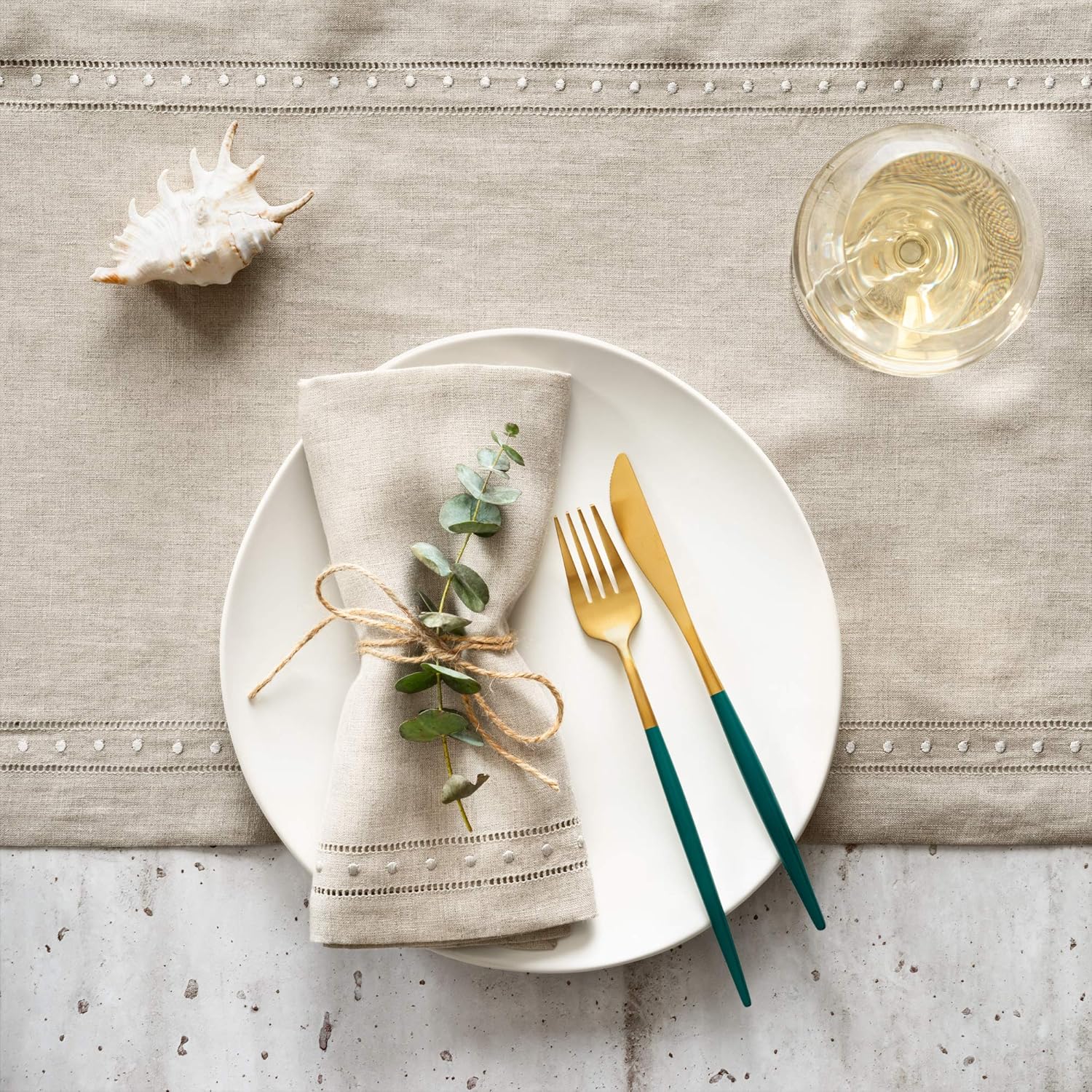 Linen Napkins Set of 4-100% Flax Linen Natural Dinner Napkins with Embroidered Dot 18 x 18 inch - Hemstitch Cloth Napkins Washable for Valentines Day, Winter and Spring Decor - Image 4