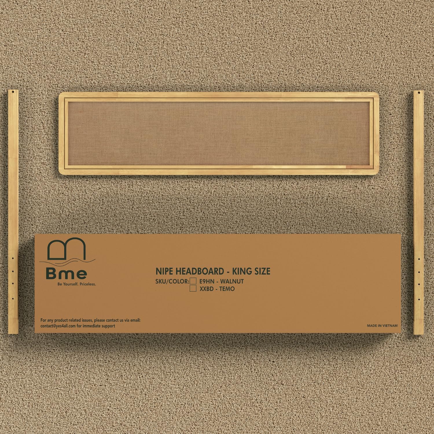 Bme Nipe King Headboard ONLY Natural (New) Boho Bohemian Coastal Style with Solid Wood and Hand-Crafted Fabric, Easy Assembly, Wall or Bed Frame Mount