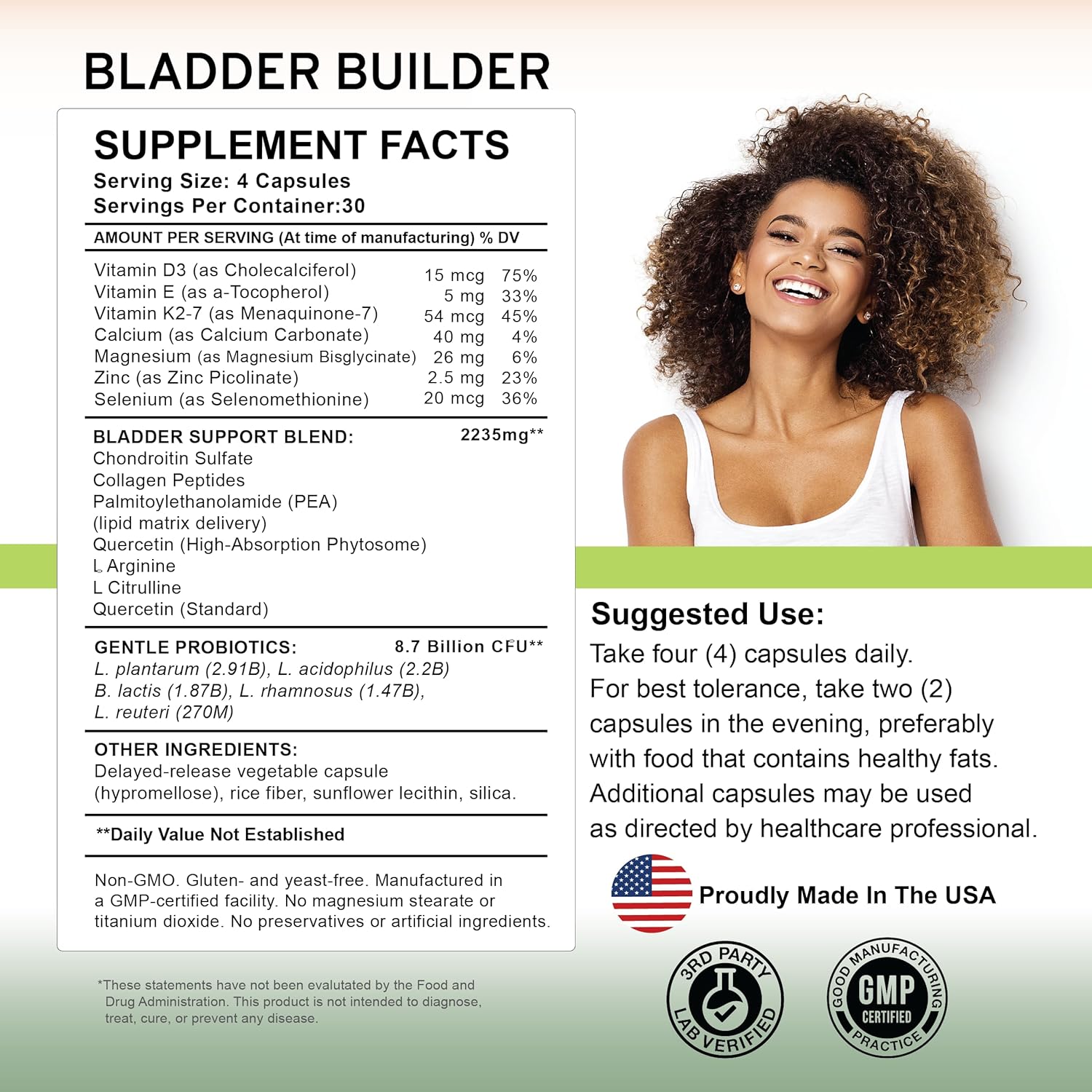 Bladder Health Supplement for Bladder Support & Bladder Discomfort – Supports Bladder Lining – 120 Capsules – Made in USA**