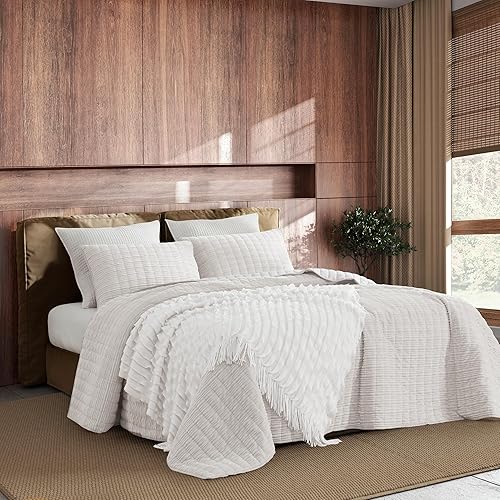 Miniatura 6 de SHALALA - Juego de edredón de pana tamaño King de 3 piezas, funda de cama a rayas, colcha acogedora con 2 fundas de almohada a juego, juego de