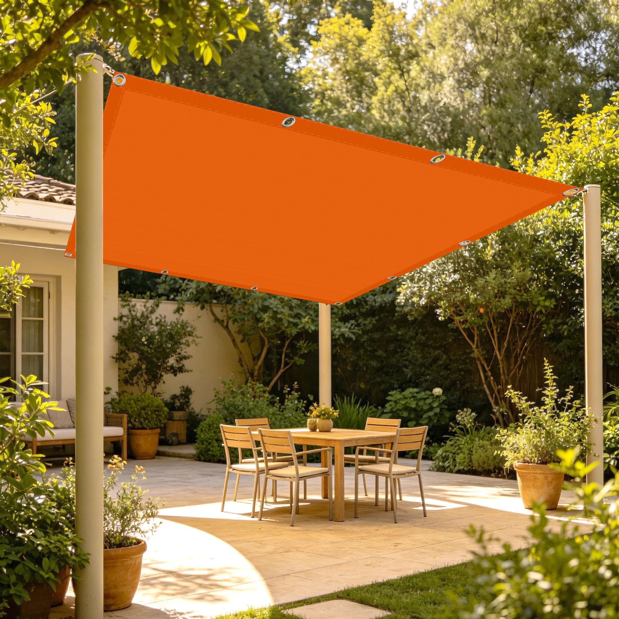 Voile d'ombrage rectangulaire 200x240 orange aux finitions soignées pour patio