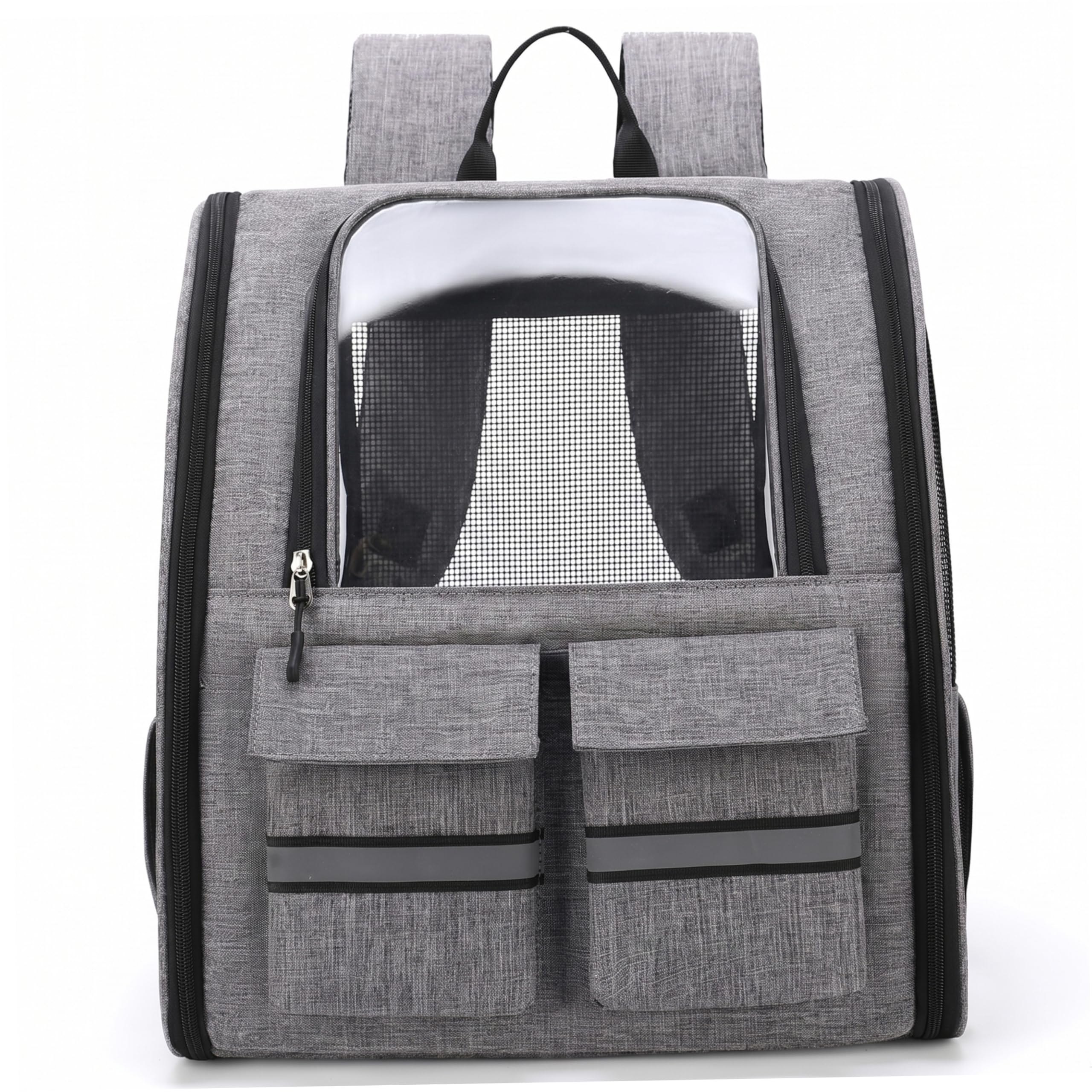 Mochila porta gatos Neptuiby de tela Oxford gris y malla transpirable