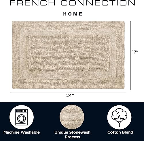 Miniatura 2 de French Connection Alfombra de baño lavado a la piedra  Mezcla de algodón  Decoración de baño premium  Lavable a máquina  Mide 17 x 24 pulgadas  Gris