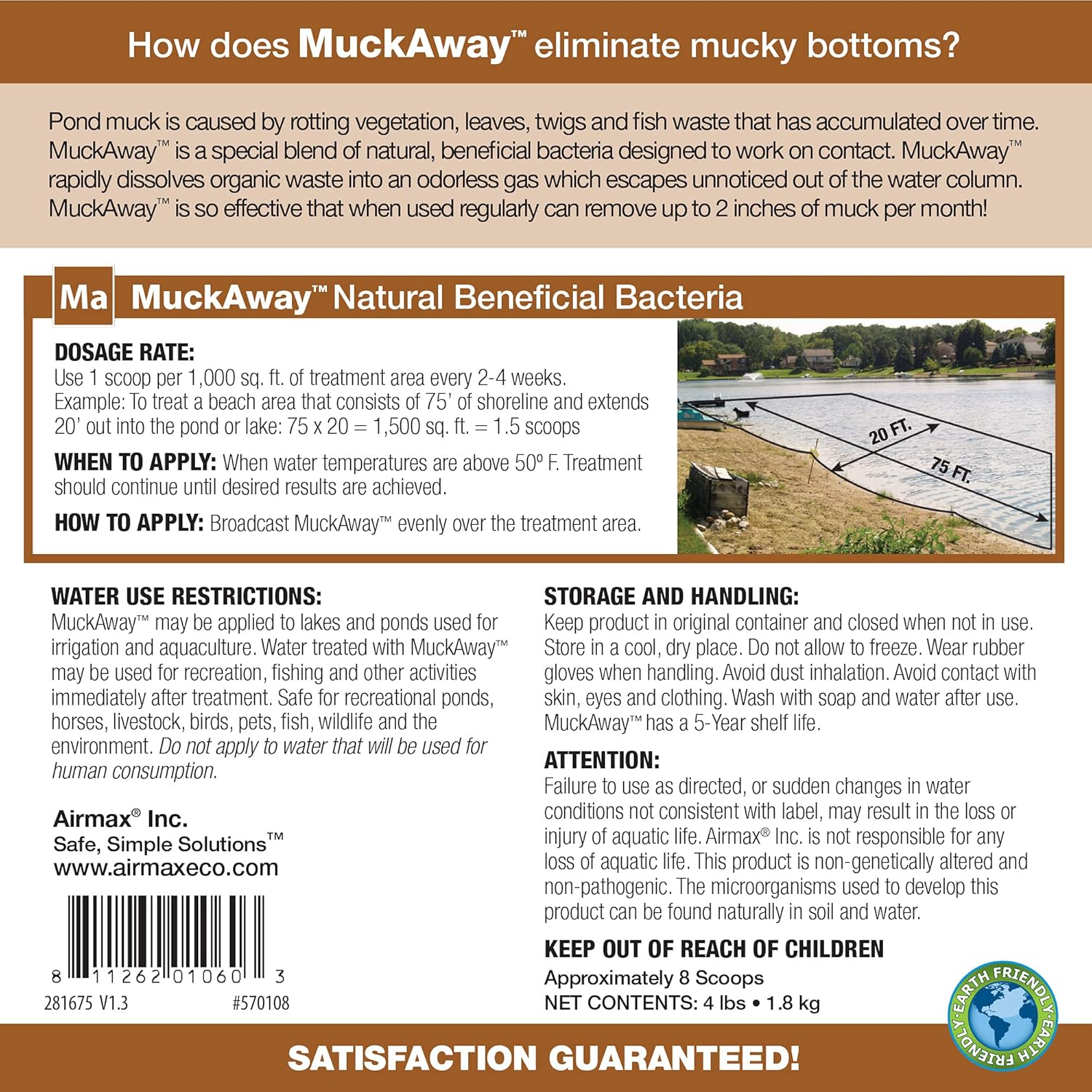 Airmax MuckAway Natural Pond Muck Remover – Safely Clears Muck and Sludge from Beaches and Shorelines; Fish, Plant and Wildlife Friendly – 3 Month Supply, 8 Scoops : Patio, Lawn & Garden