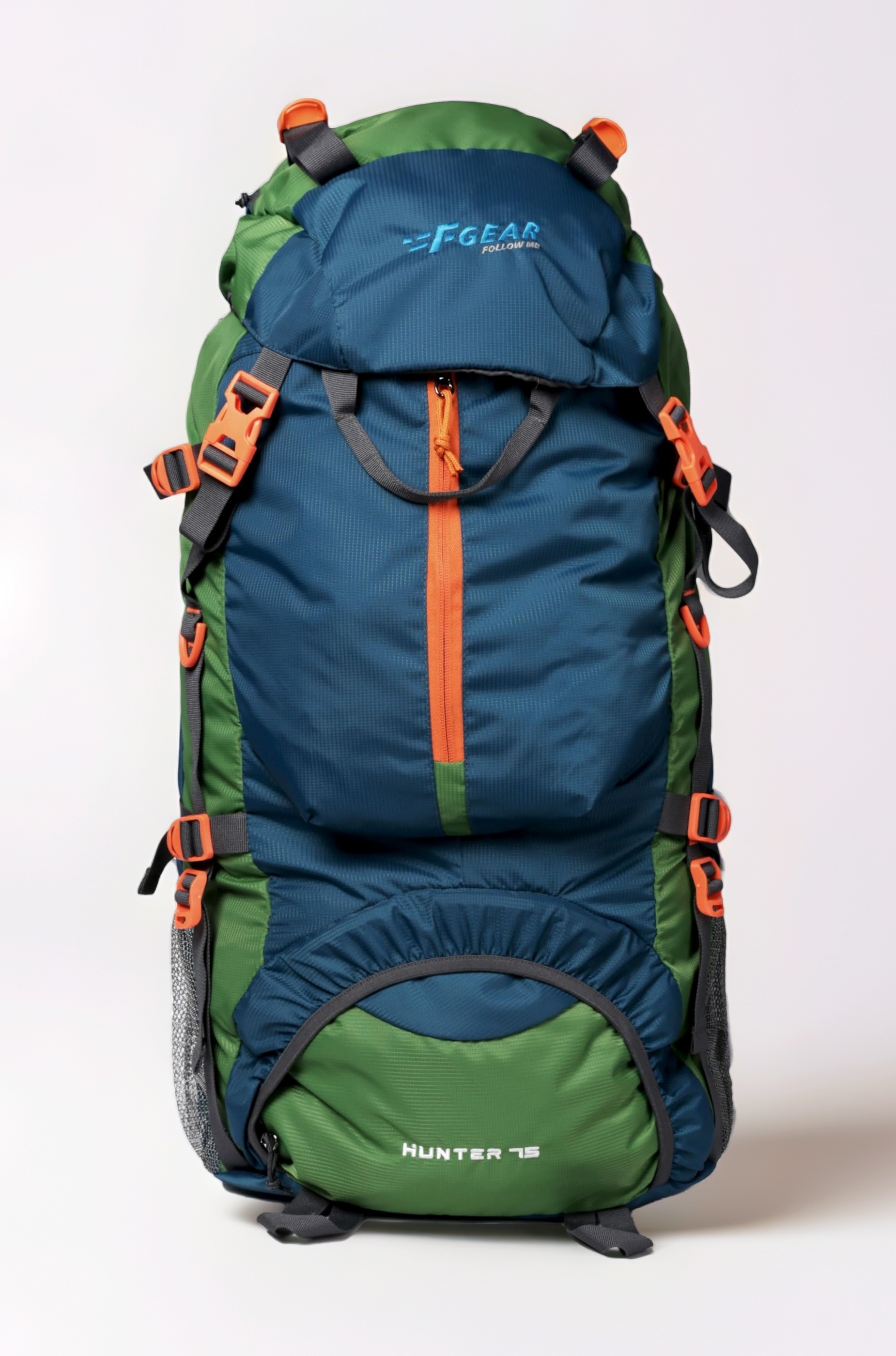 F Gear Hunter Blue 75L Large Trekking Backpack with Rain Cover|Rucksack Bag for Men Women|Drawstring|Shoe Pocket|Water resistant|Light Weight|Hiking Daypack Weekender Camping Outdoor Camps Bag