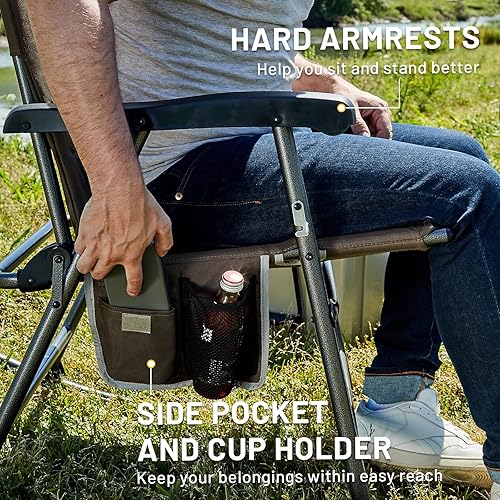 Vista 7 de TIMBER RIDGE Mecedora acolchada plegable para exteriores, respaldo alto y resistente, portátil para campamento, patio, césped, jardín, patio