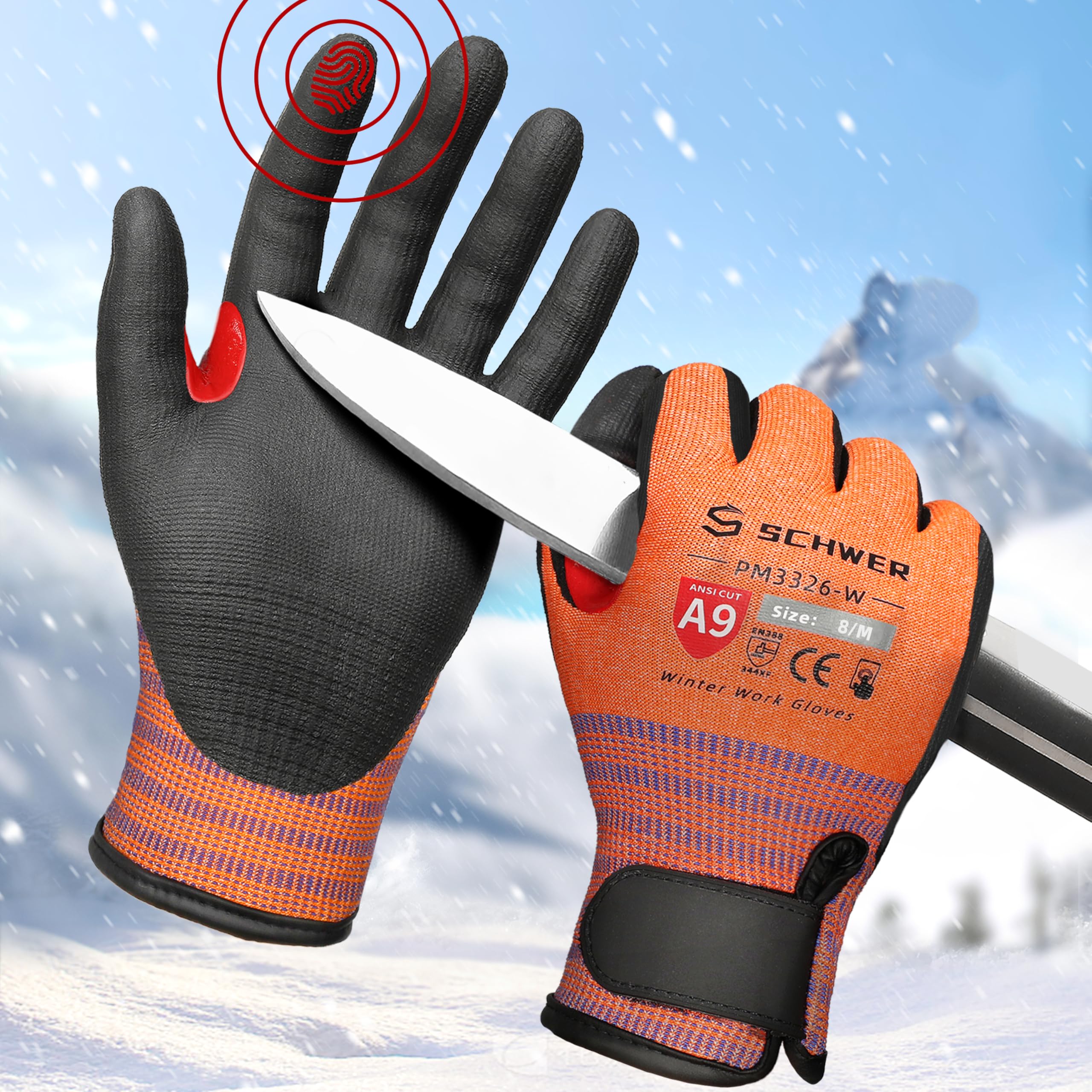 FreezeGuard-X Winter Work Gloves for Men and Women, ANSI A9 Cut Resistant Gloves for Extreme Protection, Freezer Glove With Super Grip, Touchscreen, Thermal Insulated, Non PFAS, PM3326-W (M,1 Pair)