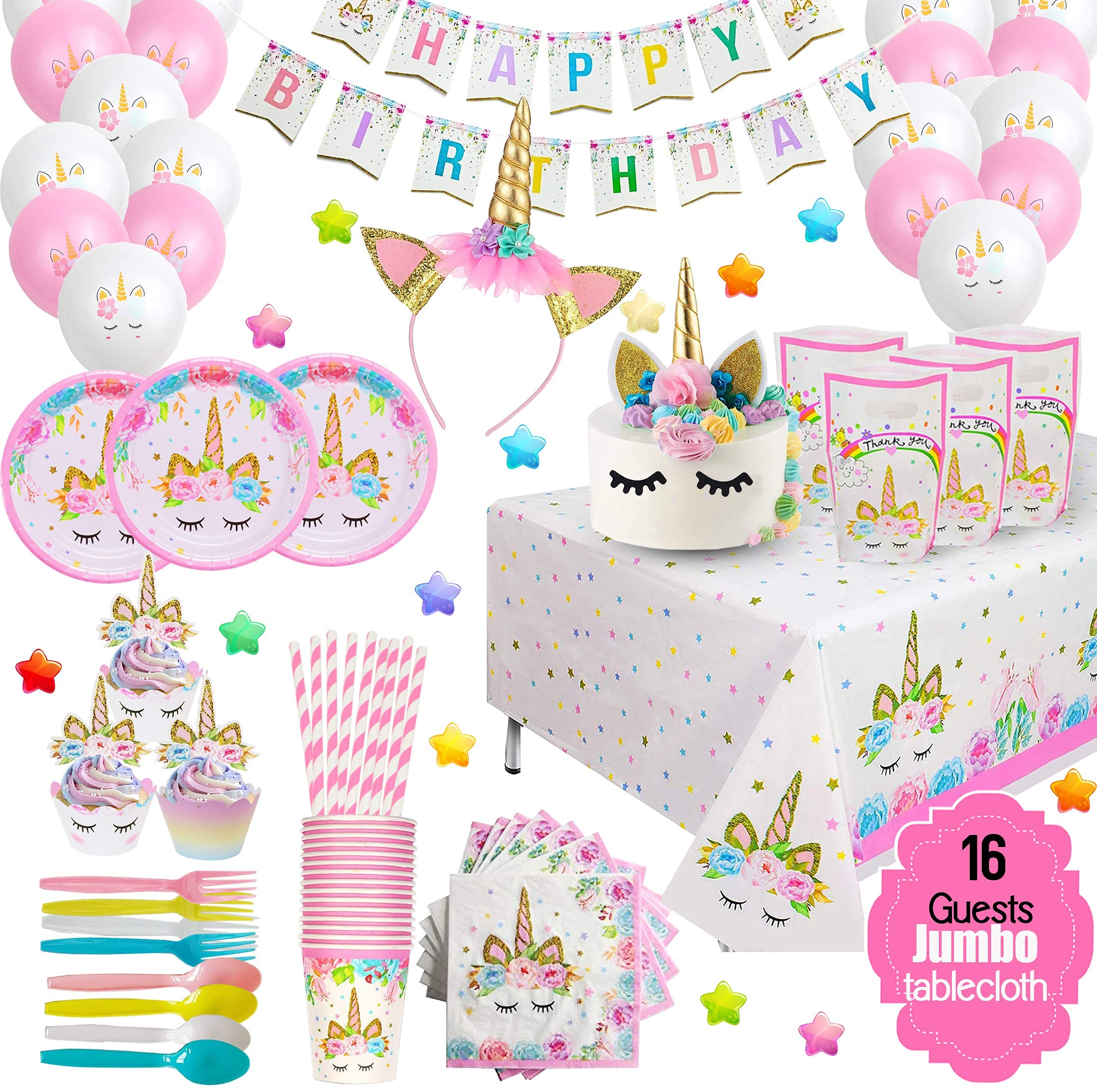 Unicorn Birthday Decorations for Girls - Purple Unicorn Party Supplies and Plates for Girl Birthday, Best Value Unicorn Party Decorations Set for Creating Unicorn Theme
