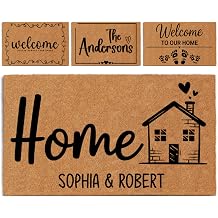Personalized Welcome Mat for Front Door, Custom Name & Family Last Name, Your Custom Text & Ready Design Door Mats, 1/2 Inch Thick Natural Coir, Outdoor Housewarming Gift
