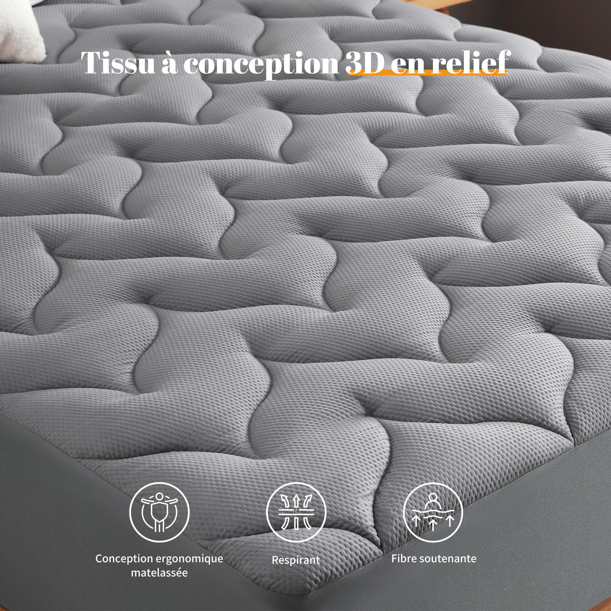 Sonive Protège-Matelas, 180 x 200 cm, pour sur-Matelas jusqu'à 30 cm, Certifié Oeko-Tex, Gris