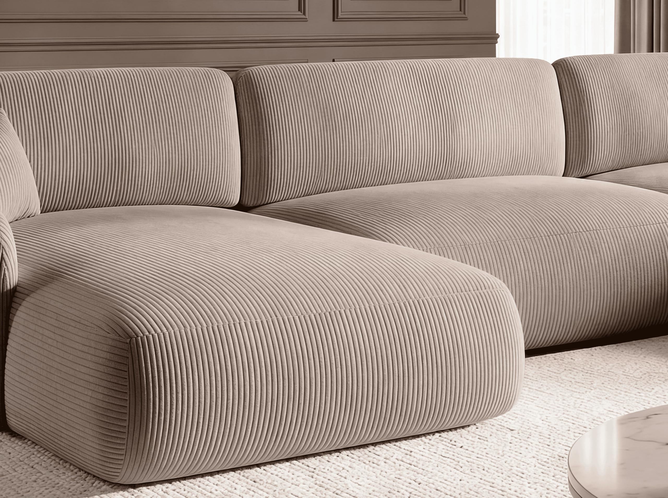U-Form Wohnlandschaft mit Schlaffunktion 357x175 cm, Cordstoff – Großes Schlafsofa mit Bettkasten, Moderne Couch mit Stauraum NIVO (Poso 02)
