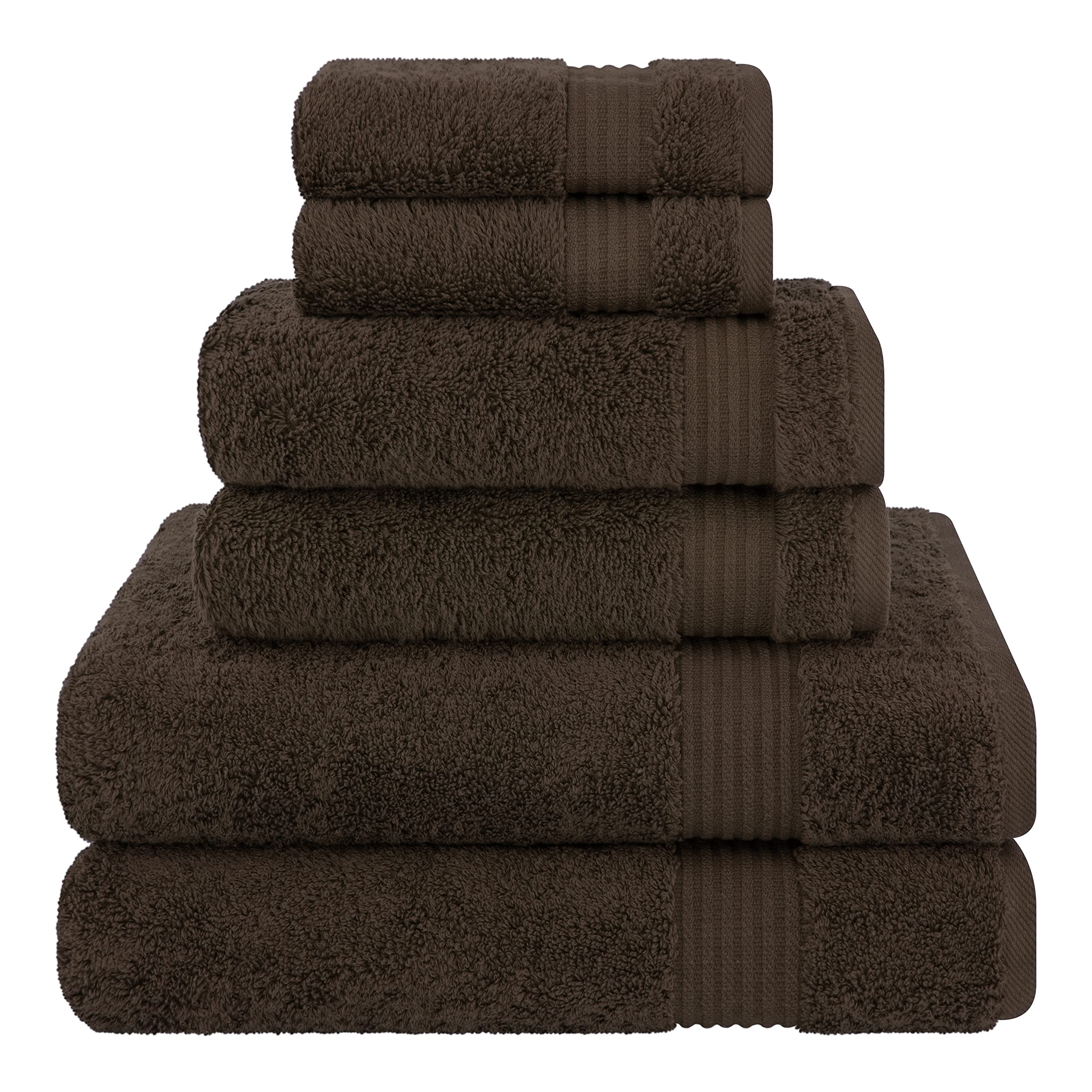 Cotton Paradise Set di 6 asciugamani da bagno turchi in 100% cotone morbido assorbente, 2 asciugamani da bagno, 2 per le mani, 2 salviette, marrone
