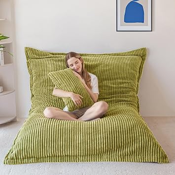 MAXYOYO Giant Bean Bag with Pillow, Soft Corduroy Removable Cover, Large Floor Cushion with Fluffy Foam Filling, BeanBag Chair for Adults & Kids