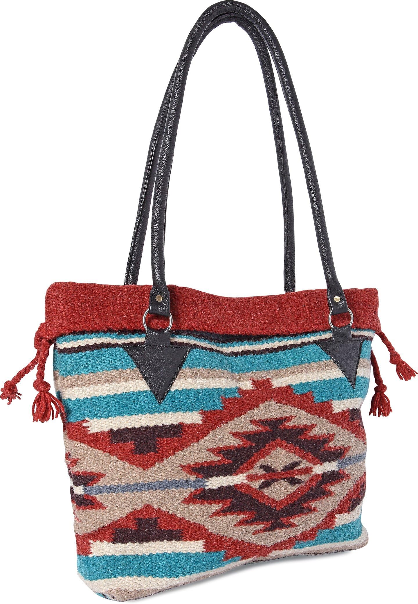 Handwoven Wool Malibu Purse with Genuine Leather handles. Large Tote Bag, Native American Styles