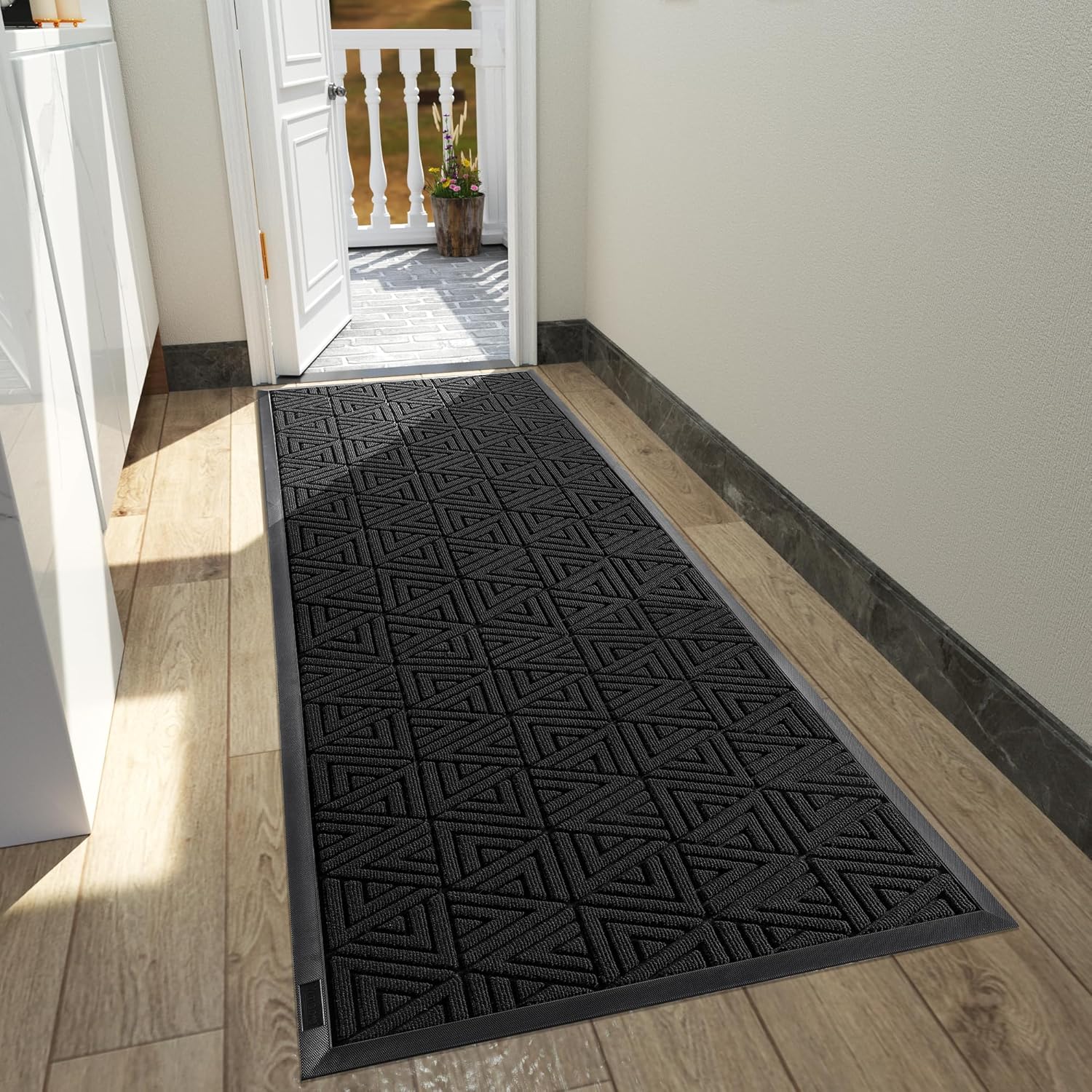 Yimobra Door Mat Outdoor Entrance, Heavy Duty Sturdy Front Welcome matt for Outside Home Entry, Doormat for Back Patio Floor Porch Garage Office, Low Profile, Easy Clean, Waterproof, 72 x 24, Black Black 72x24 Inch