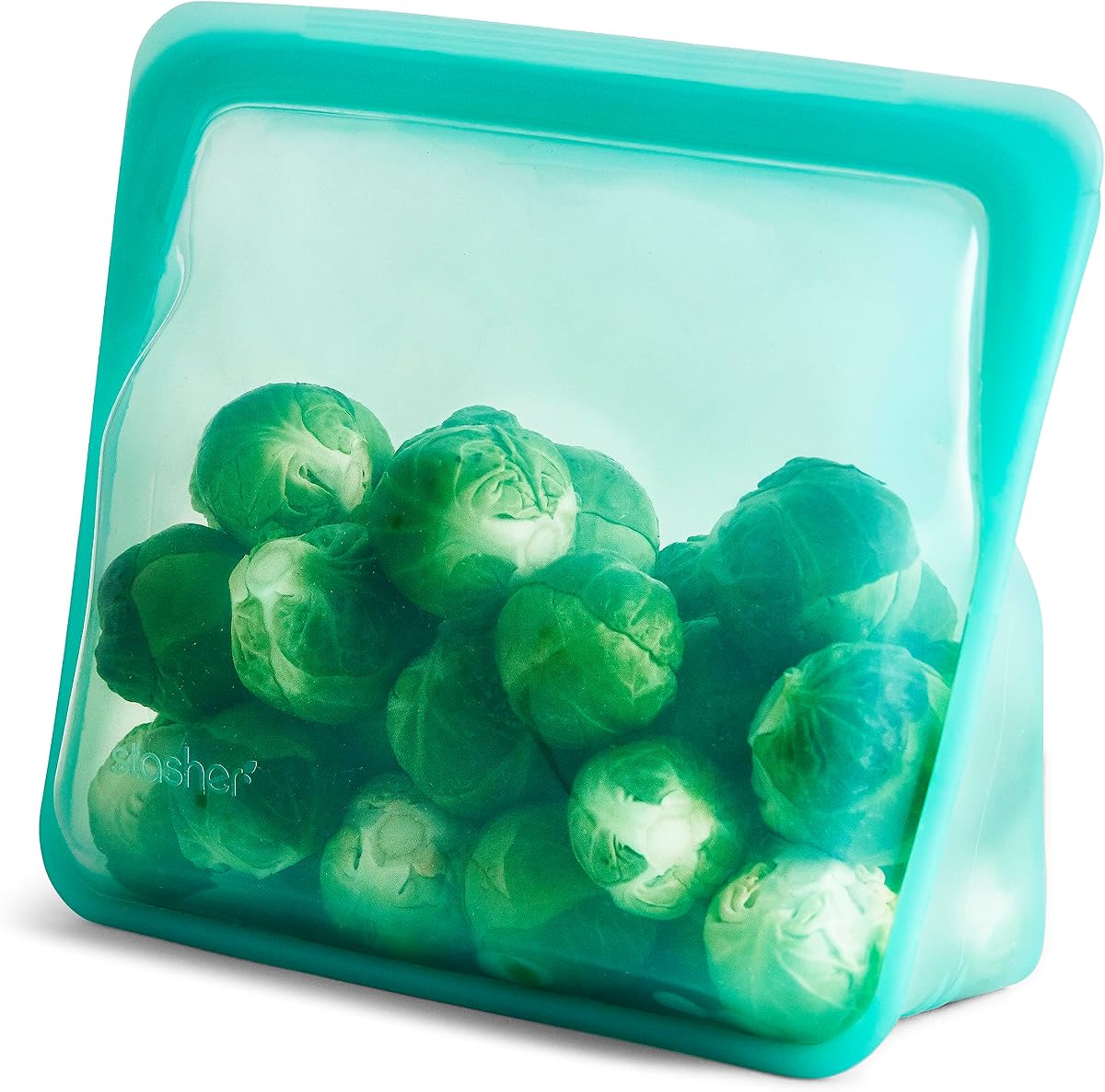 Premium Reusable Silicone Stand-Up Mid Bag, Aqua, 56 oz | Food-Safe Silicone, Eco-Friendly, Reusable Freezer Bags, Microwave, Dishwasher, Pantry, Meal Prep, Travel Bag, Bulk Storage