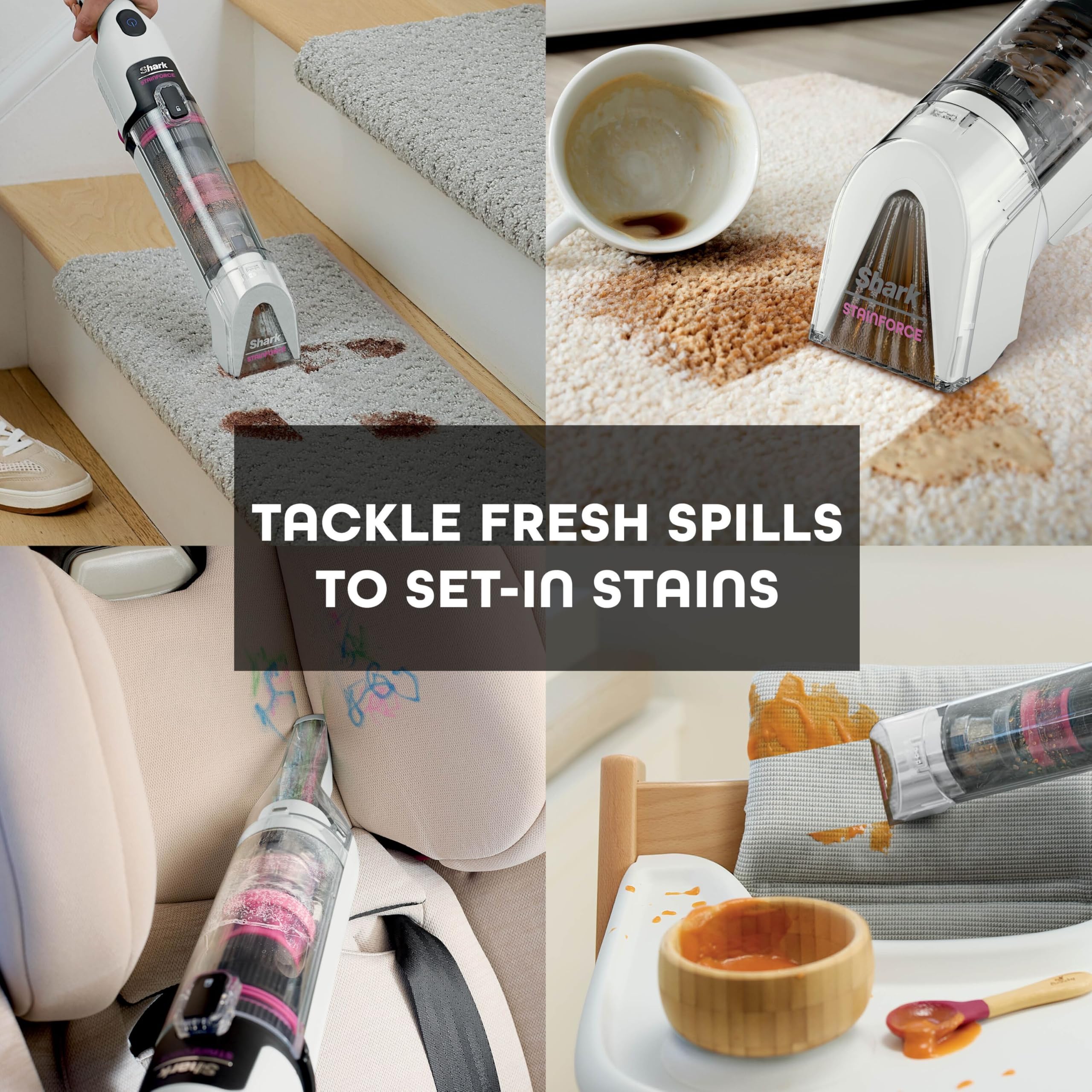 Shark StainForce Cordless Spot Cleaner Lightweight & Portable Spot, Stain, & Odour Eliminator for Carpets, Upholstery, Cars, with Storage Caddy, Accessories and 500ml Cleaning Solution, HX100UKT — view 5