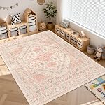 zesthome 8x10 Area Rugs for Girls Bedroom, Non-Slip Backing Washable Rugs, Vintage Large Pink Rug, Stain Resistant Nursery Room Rug (Pink/Blue,8'x10')