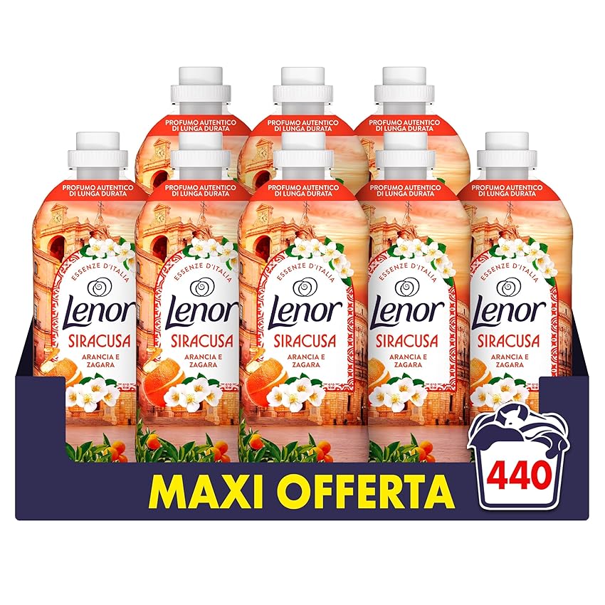 Lenor Ammorbidente Concentrato Essenze d’Italia, 440 Lavaggi (8x55), Siracusa, Note Di Arancia e Zagara, Profumo autentico di lunga durata