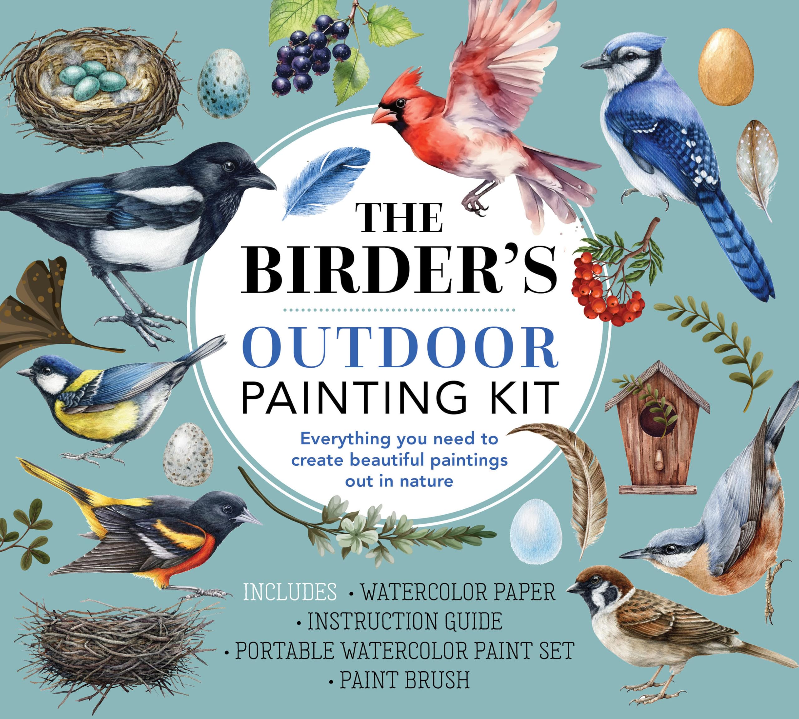 The Birder's Outdoor Painting Kit: Everything You Need to Create Beautiful Paintings Out in Nature-Includes: Watercolor Paper, Instruction Guide, Portable Watercolor Paint Set, Paintbrush