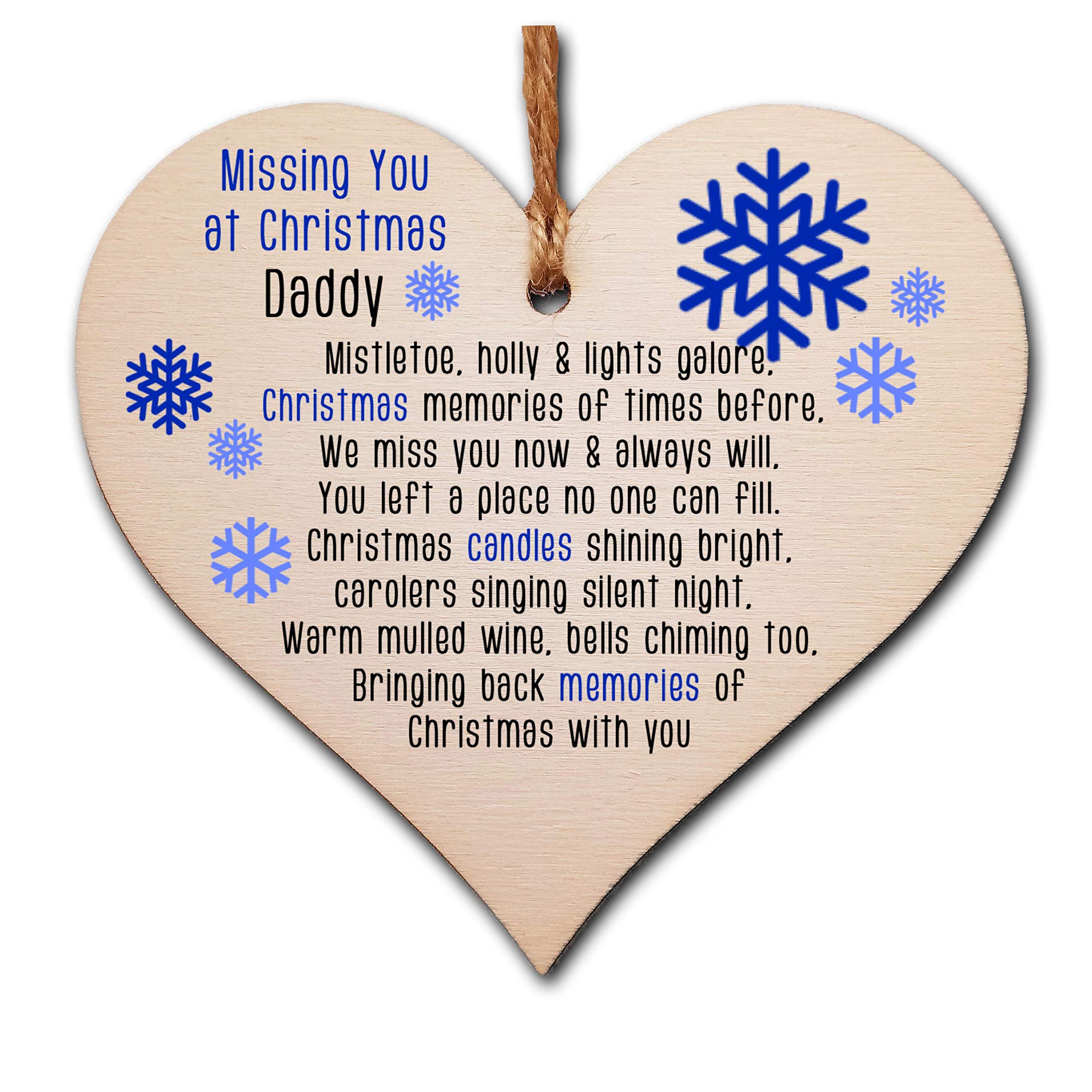 The Plum Penguin Handmade Wooden Christmas Hanging Heart Plaque Gift Missing you at Xmas sentimental rememberance present tree decoration snowflake lost loved ones