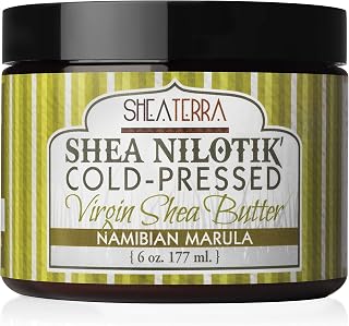 Shea Terra Organics 100% Organic Cold-Pressed Virgin Shea Butter – Namibian Marula | Natural Anti-Aging Daily Skin, Nails & Hair Cream to Soften & Hydrate Dry Skin & Reduce Stretch Mark – 6 oz