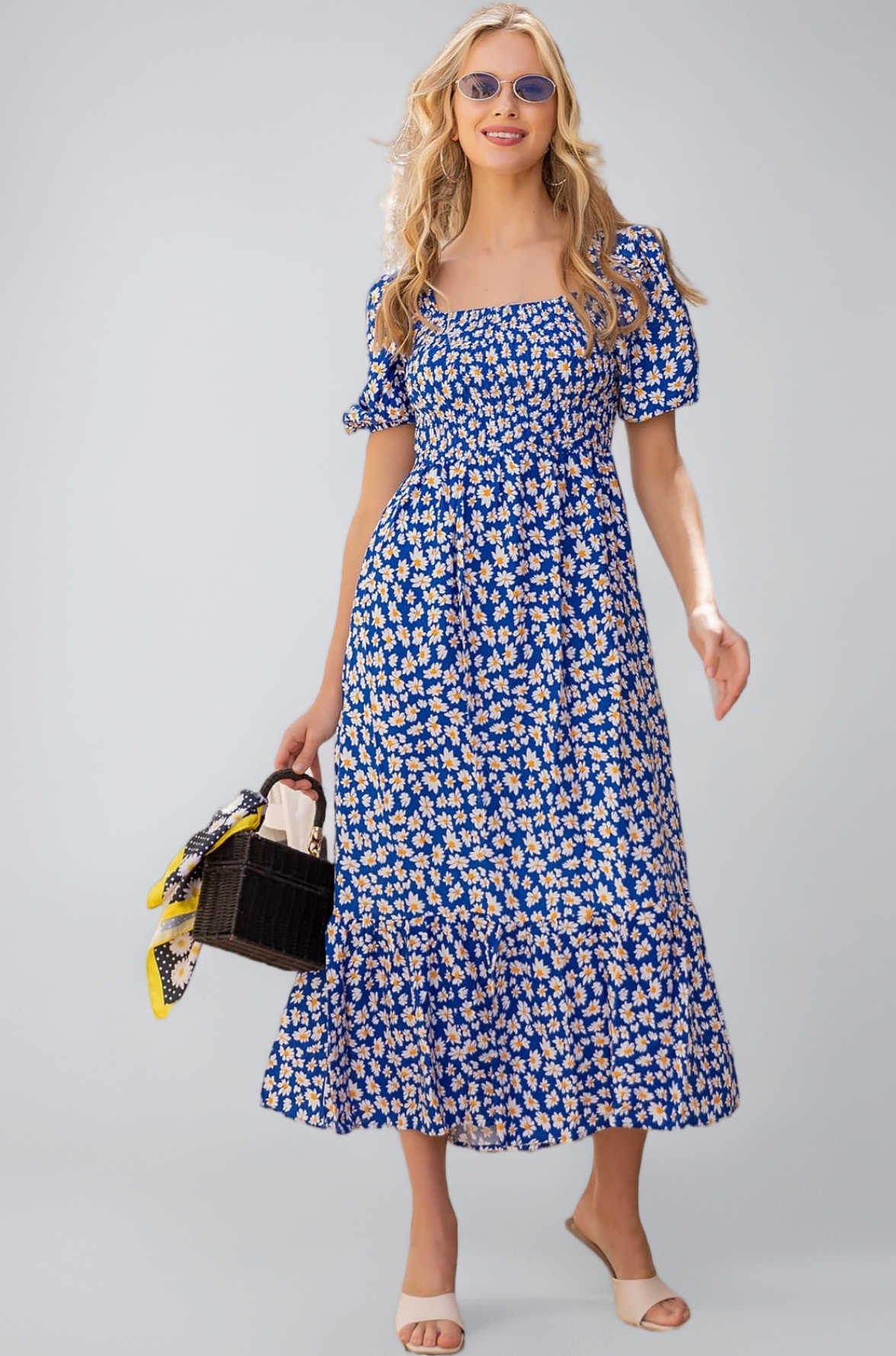 Women's Casual Flower Print Puff Sleeves Maxi Dress - Pack of 1