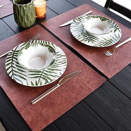 Miniatura 2 de Juego de 4 manteles individuales de piel sintética, impermeables, resistentes al calor y a las manchas, fáciles de limpiar, antideslizantes,