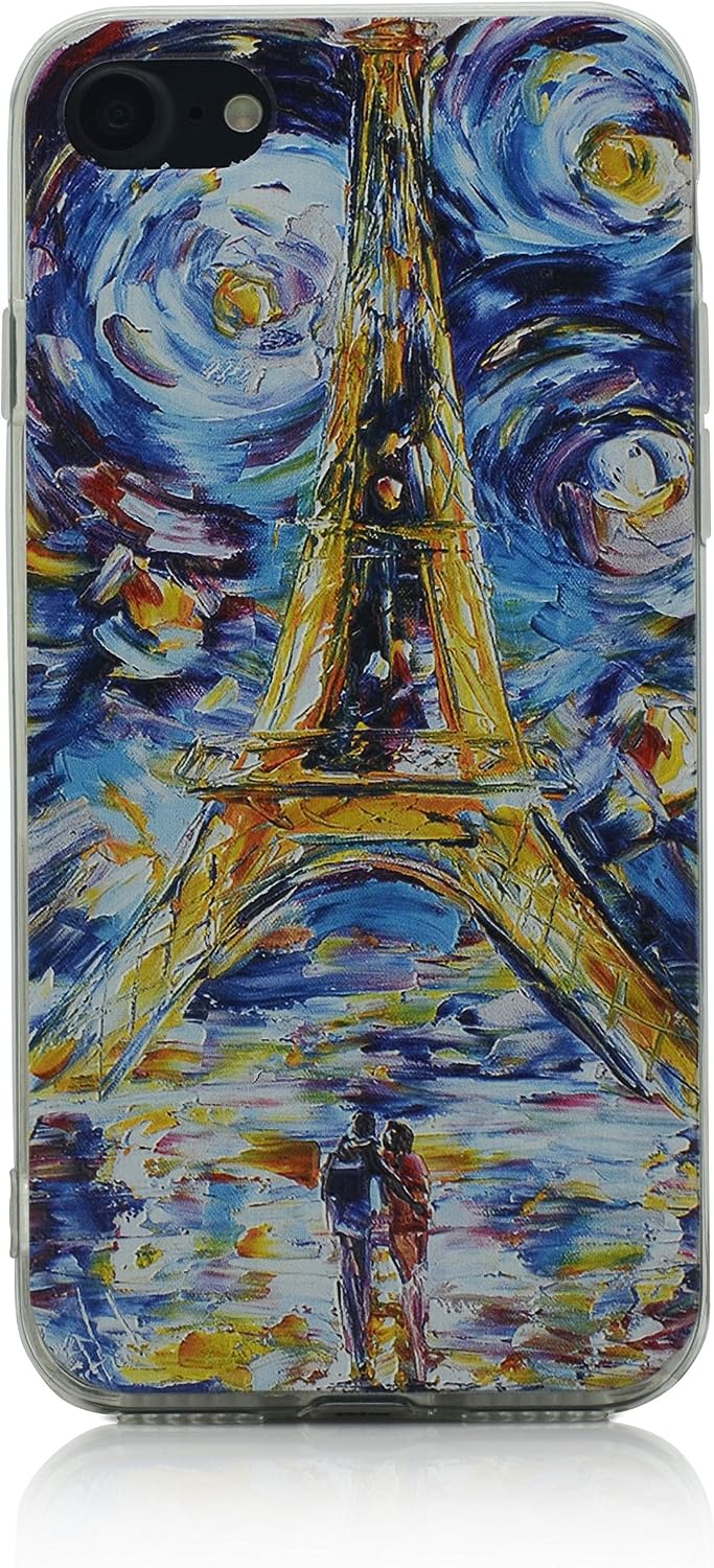 iProtect Van Gogh Style Eiffel Tower Oil Painting Protective Case for Apple iPhone 7, iPhone 8 - Soft Case in Impressionist Classical Art Design