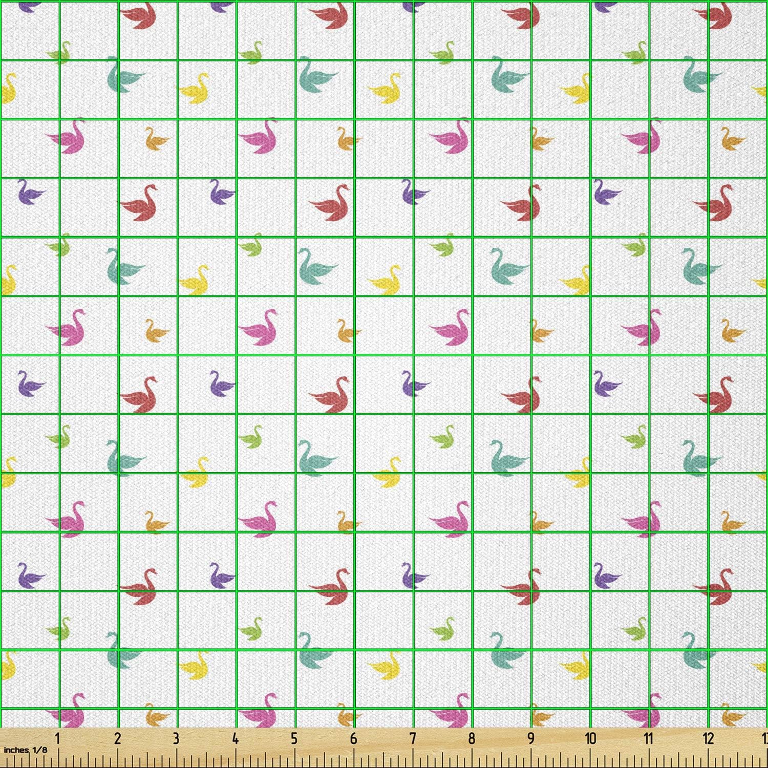 Ambesonne Swan Fabric by The Yard, Rainbow Colored Swans Pattern Birds Wings Themed Print, Stretch Knit Fabric for Clothing Sewing and Arts Crafts, 3 Yards, Multicolor