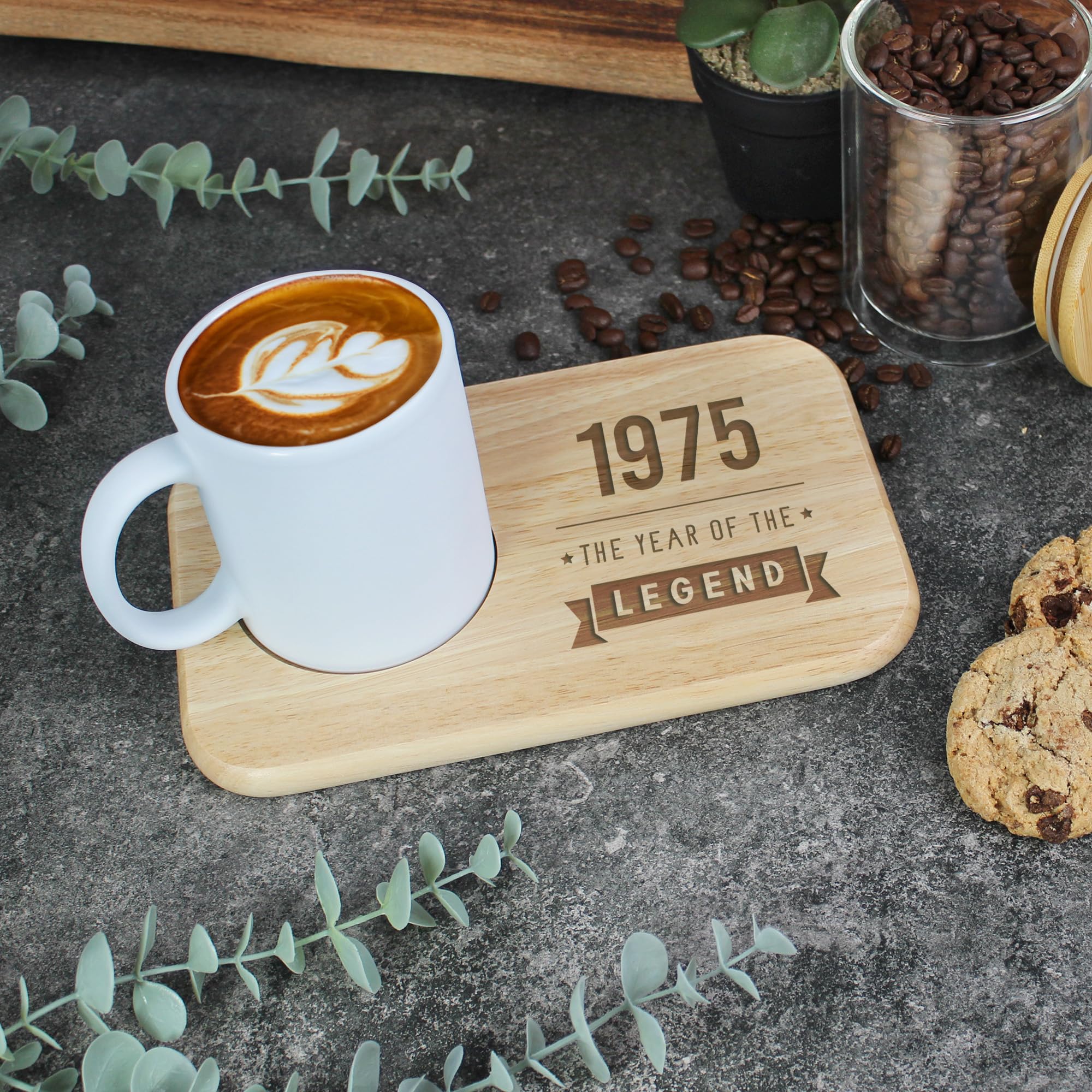 eBuyGB Engraved Tea & Biscuit Board, 1975 Year of The Legend, 50th Milestone Birthday Gifts for Men, Fiftieth Birthday Gift for Him, Wooden
