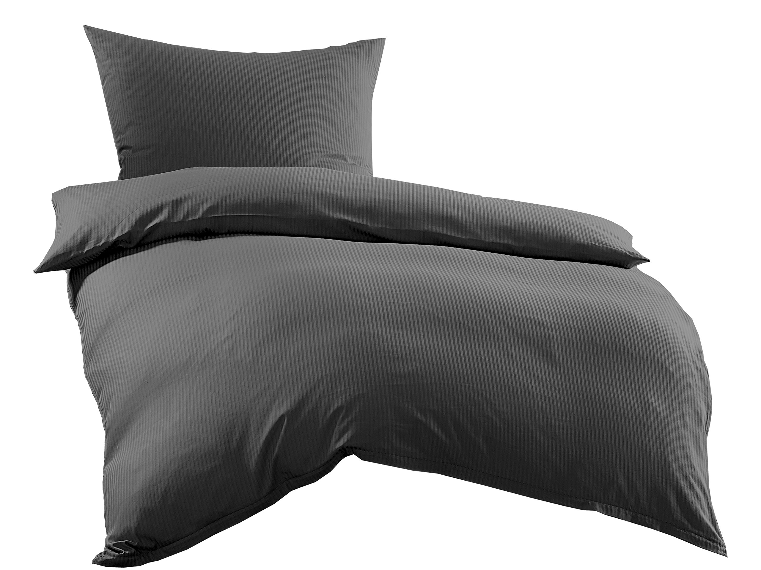 Bettwaesche-mit-Stil Mako-Satin Damast Streifen Bettwäsche Linea 4mm 100% Baumwolle gestreift (155cm x 220cm + 80cm x 80cm, Anthrazit)