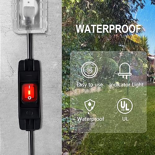 Miniatura 8 de Cable de Extensión para Exteriores con Interruptor de EncendidoApagado Impermeable, Cable de Extensión de 3 Clavijas con Interruptor de Cable en