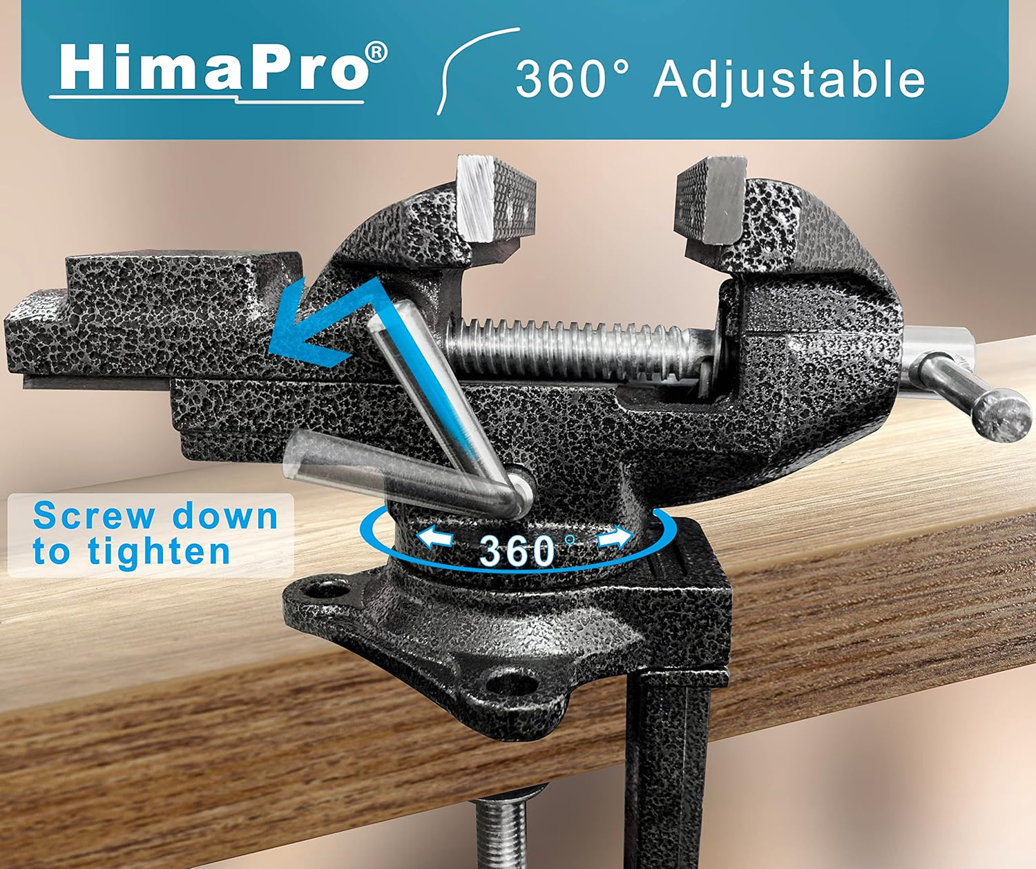 HimaPro Dual-Purpose Bench Vice | Clamp-On Table Vice With Quick Adjustment, 360° Universal Rotation – 3.3-Inch Metallic Black – Portable Vice For Woodworking, Metal Stamping And DIY Jobs - View #6