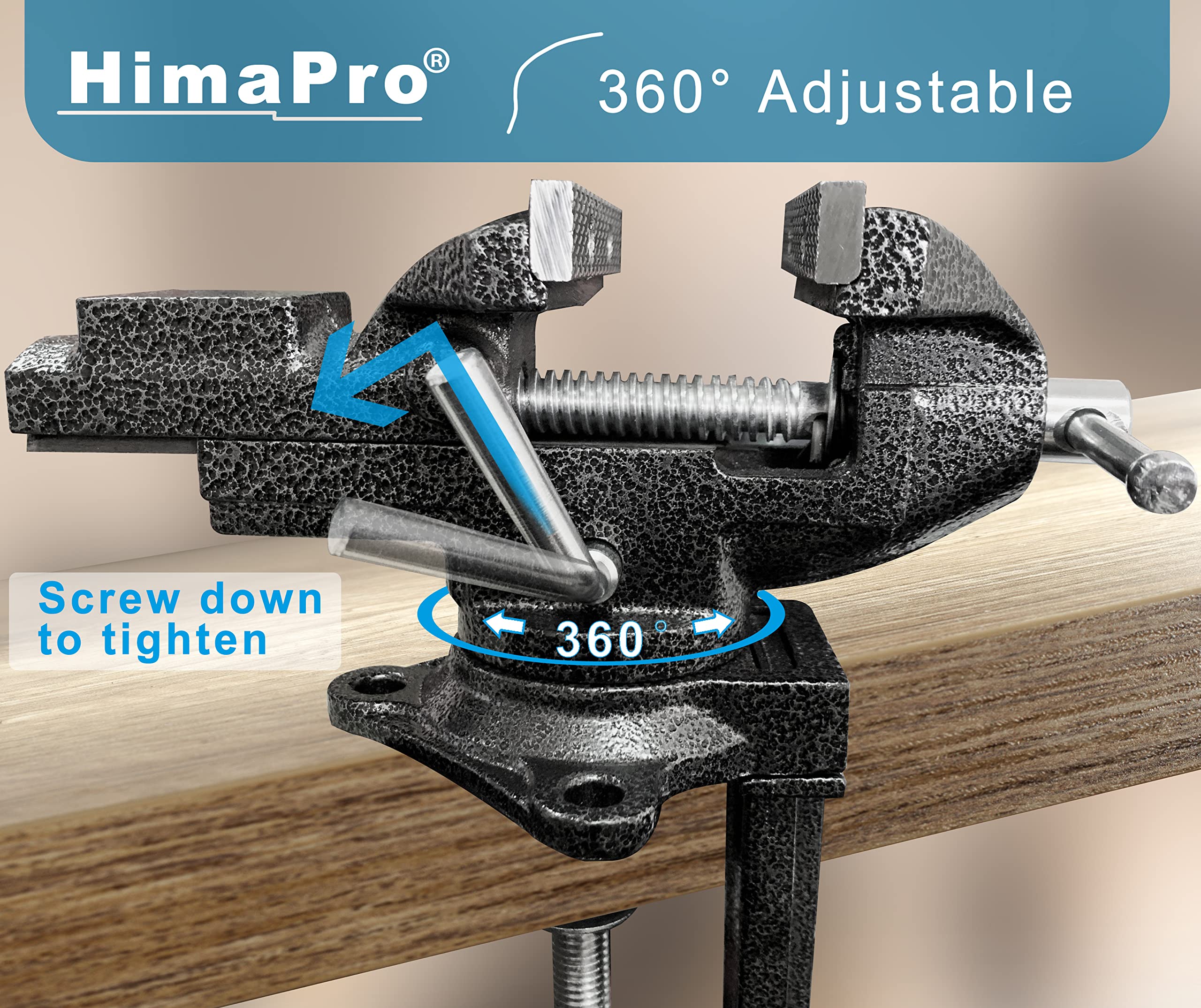 HimaPro Dual-Purpose Bench Vice | Clamp-On Table Vice With Quick Adjustment, 360° Universal Rotation – 3.3-Inch Metallic Black – Portable Vice For Woodworking, Metal Stamping And DIY Jobs - View #10
