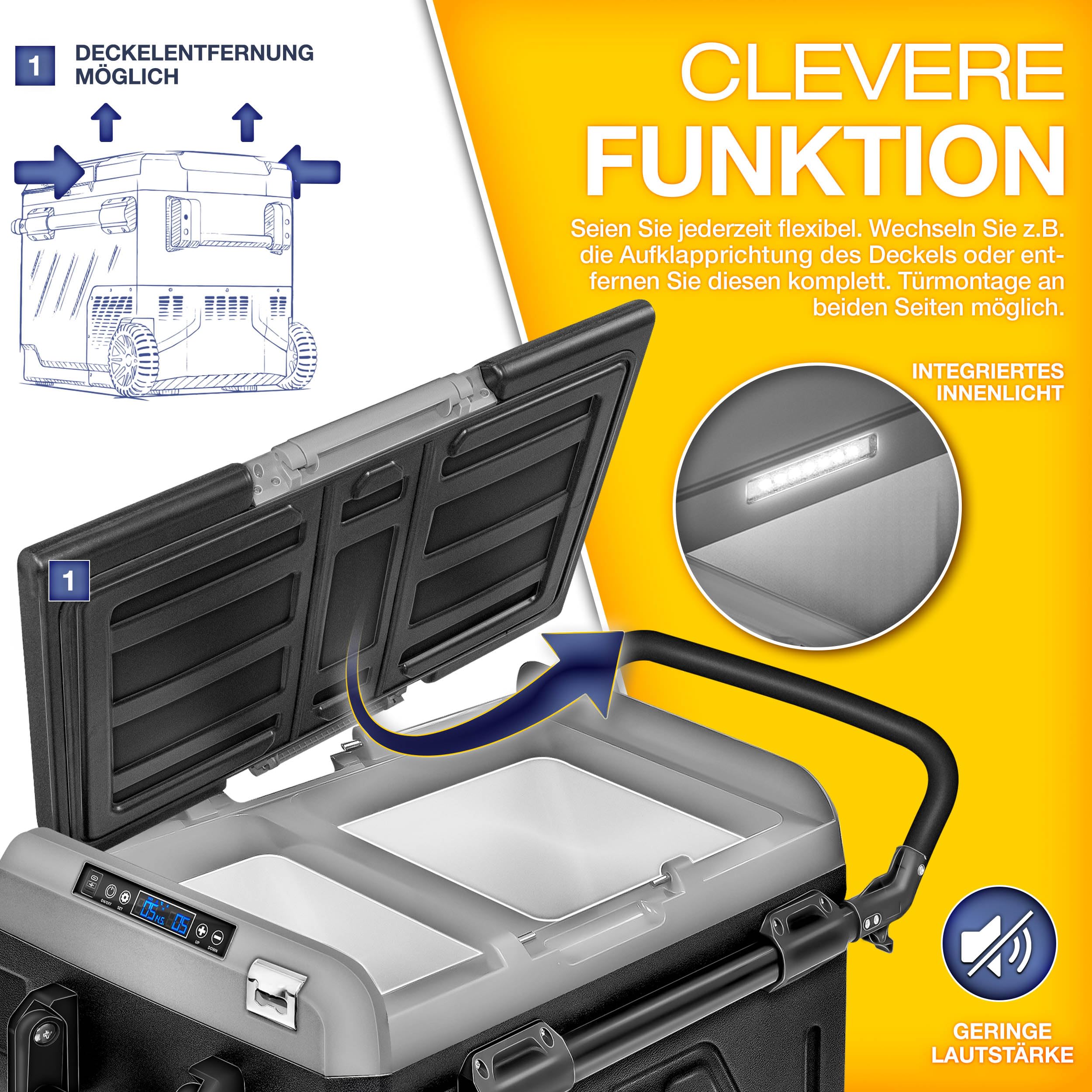 tillvex® Kompressor Kühlbox elektrisch 40-60 Liter | Elektrische Gefrierbox WIFI-APP-Steuerung 12/24 V 230V | Kühlschrank bis -20 °C für Auto, Lkw, Camping (Schwarz, 50 Liter - mit Akku)