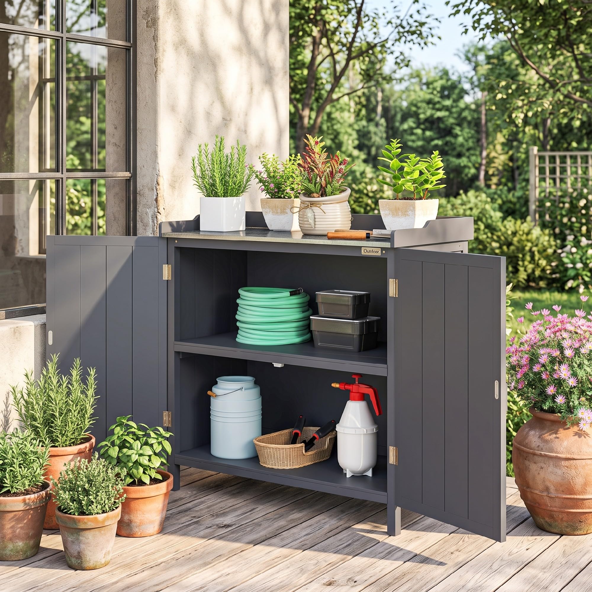 Outsunny Armadietto da Esterno in Legno di Abete 98x48x95.5 cm Grigio