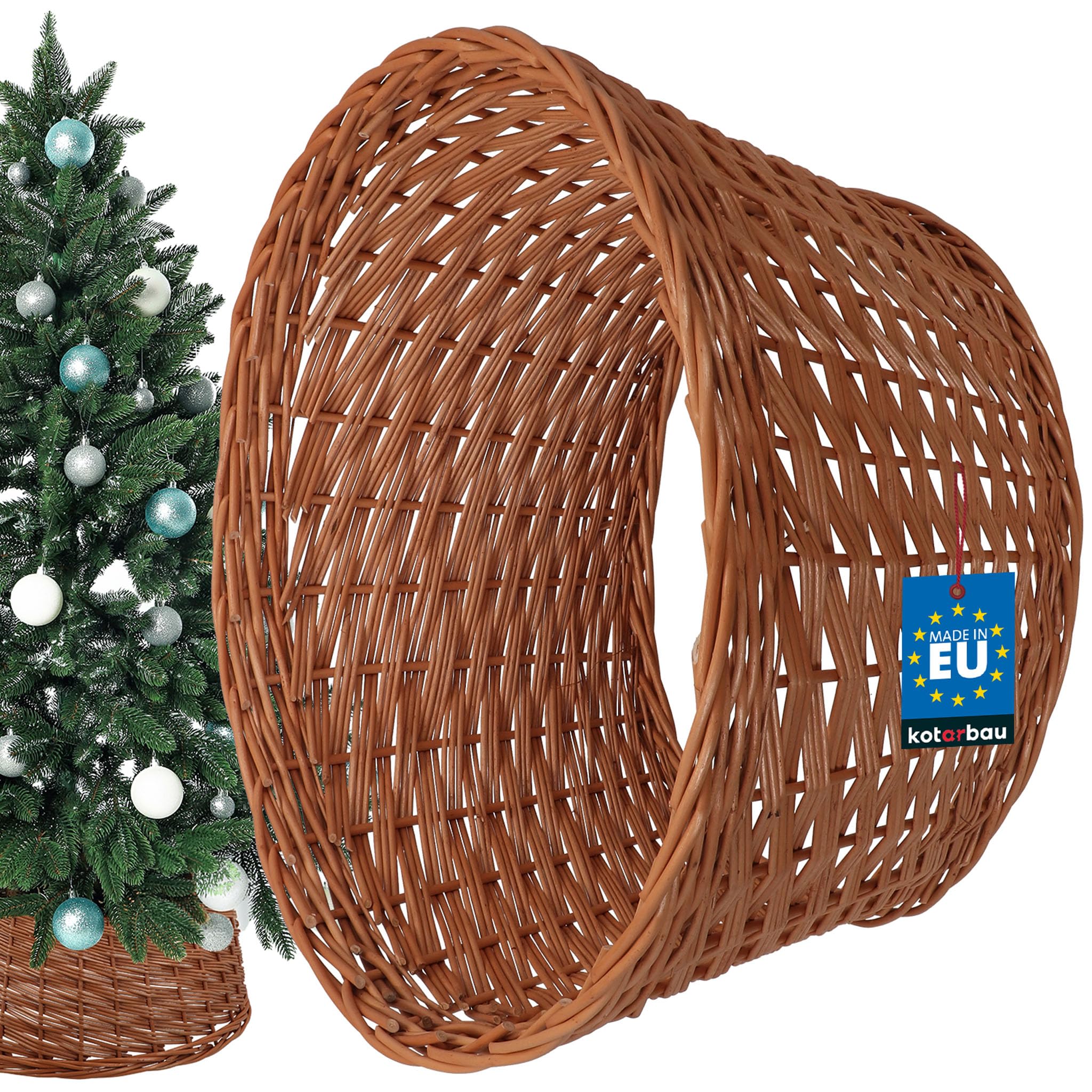 KOTARBAU® Panier pour Sapin de Noël Ø 50 cm Housse en Osier Naturel Support pour Sapin de Noël en Rotin Housse Cache Pied Sapin de Noël en Osier Jupe Sapin Cache Sapin
