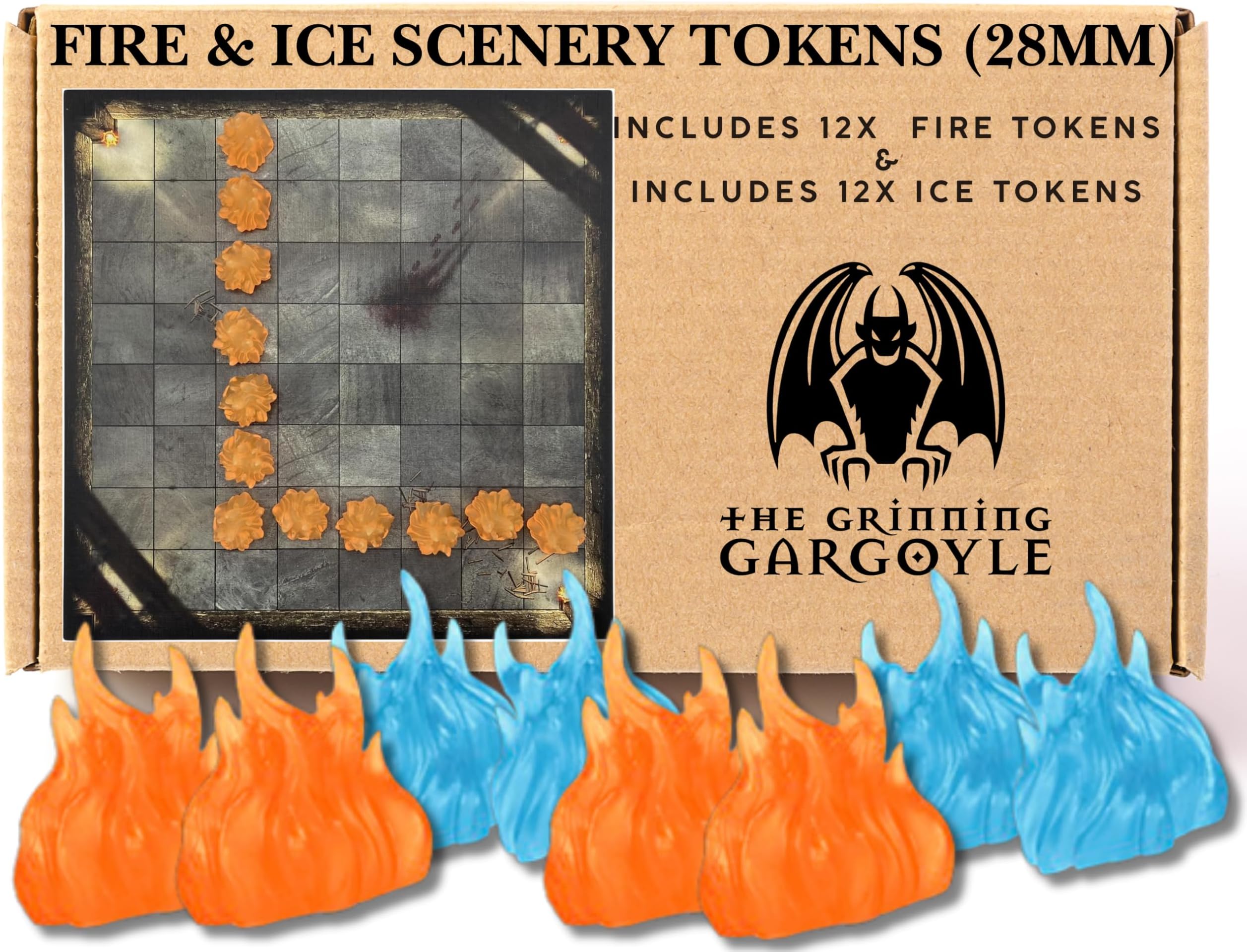 Grinning Gargoyle - Flame and Frost Markers for Table Top Games - 12 x Wall of Fire Tokens and 12 x Wall of Ice DnD Tokens - Coloured Plastic DnD Accessories Perfect for DnD terrain Spell Effects