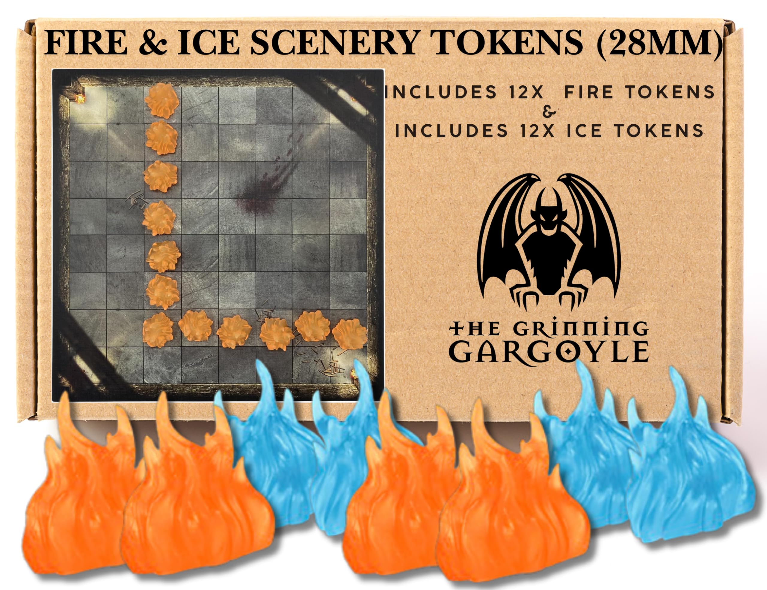 Grinning Gargoyle - Flame and Frost Markers for Table Top Games - 12 x Wall of Fire Tokens and 12 x Wall of Ice DnD Tokens - Coloured Plastic DnD Accessories Perfect for DnD terrain Spell Effects