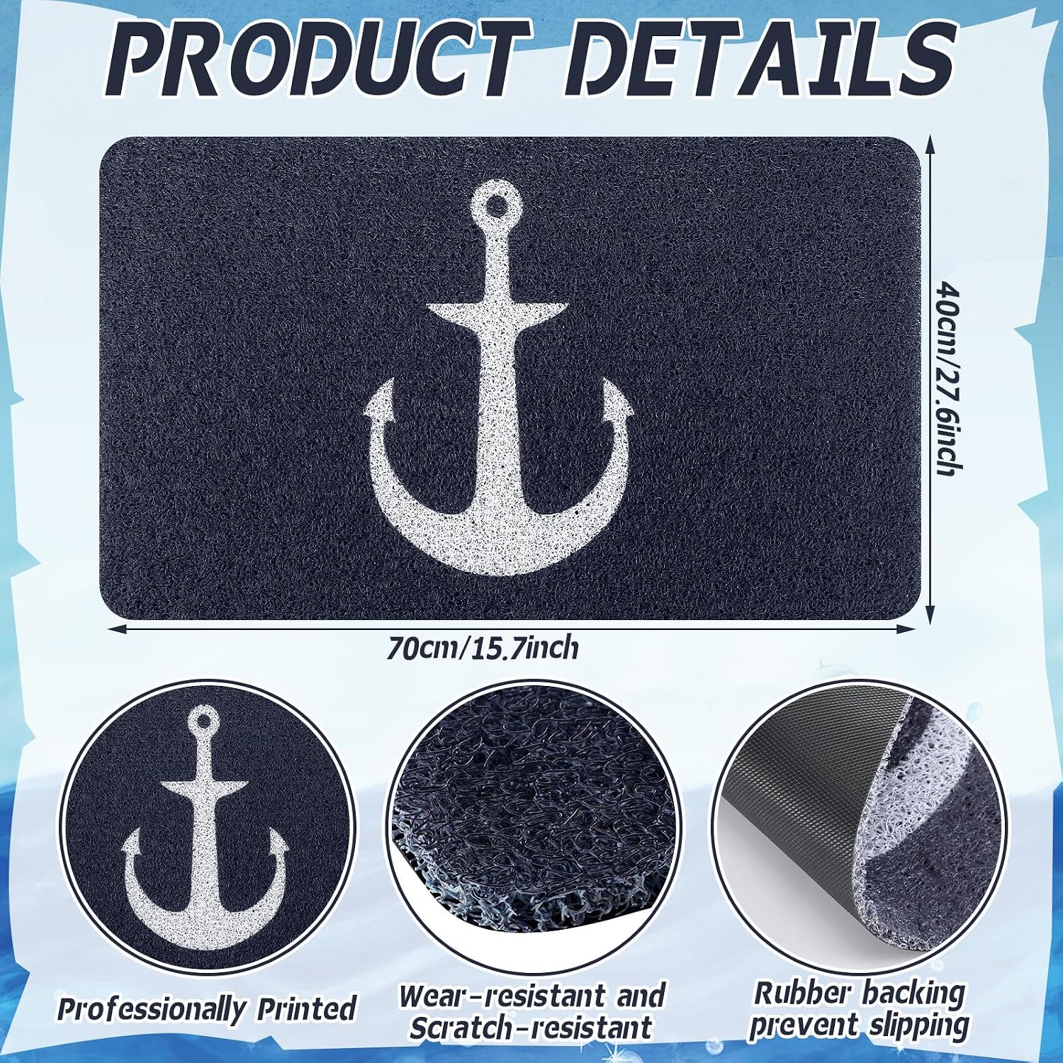 Lyrow 27.6x15.7'' Anchor Doormat Navy Blue Nautical Anchor Waterproof Floor Mat Coastal Non-Slip Door Mat for Home Front Door Porch Decorations Entryway Housewarming Gifts
