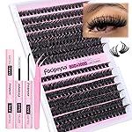 Focipeysa DIY Eyelash Extension Kit Lash Extension Kit D Curl Lash Clusters Kit Individual Eyelashes with Lash Bond and Lash Seal, Tweezers, DIY Lashes at Home (280Pcs 80D+100D 8-16mm)