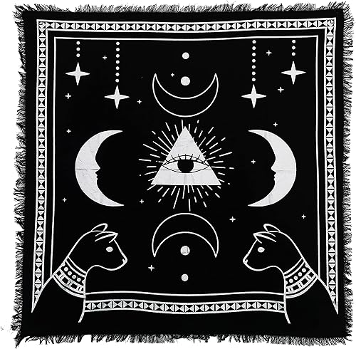 Indian Consigners Tela de altar, prisma, ojo de luna, gato, tarot celestico, alter cuadrado, mantel para colgar en la pared, tapiz de lugar sagrado